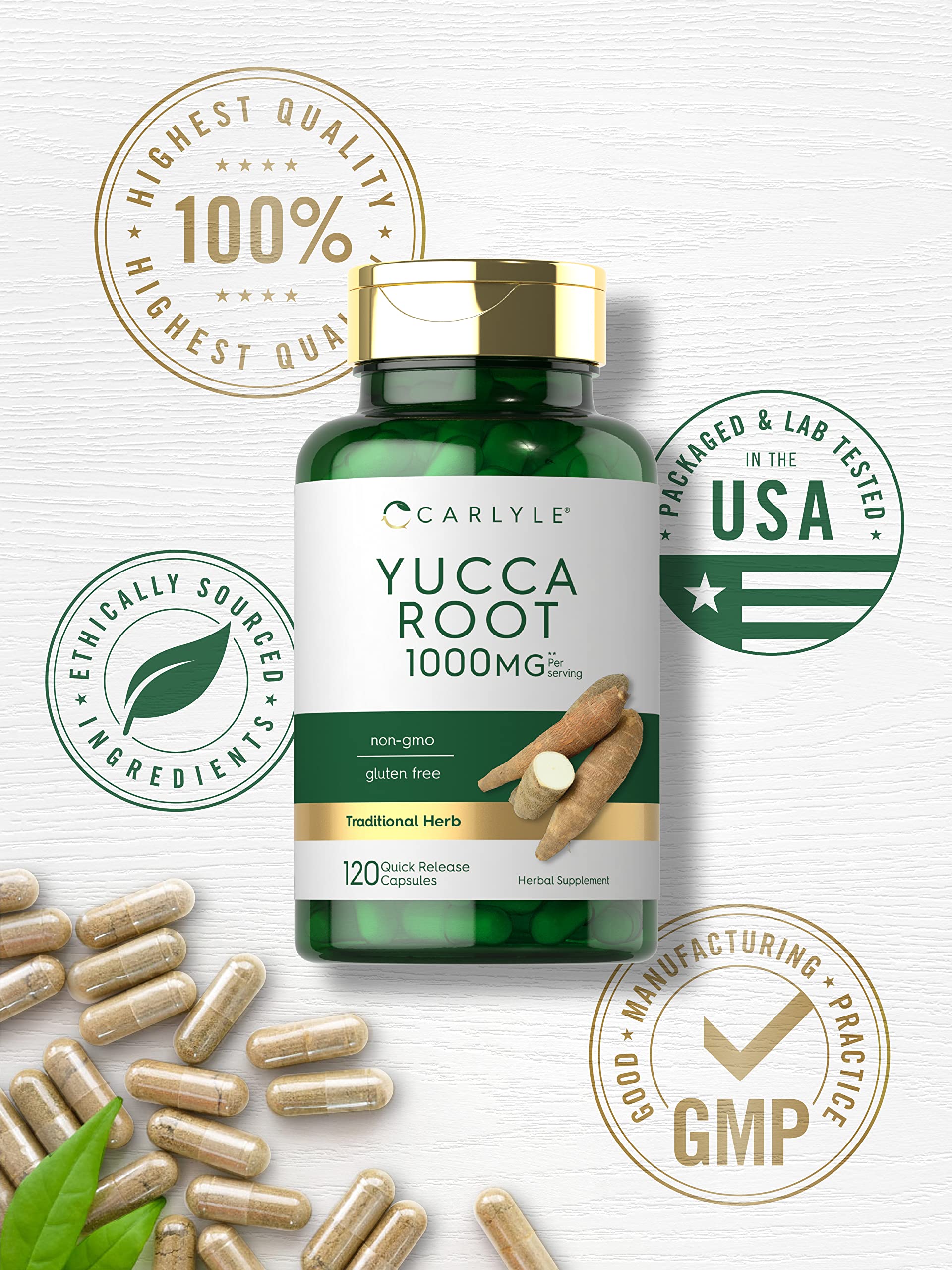 Carlyle Yucca Root Extract yucca root pieces, highlighting natural plant-based source.