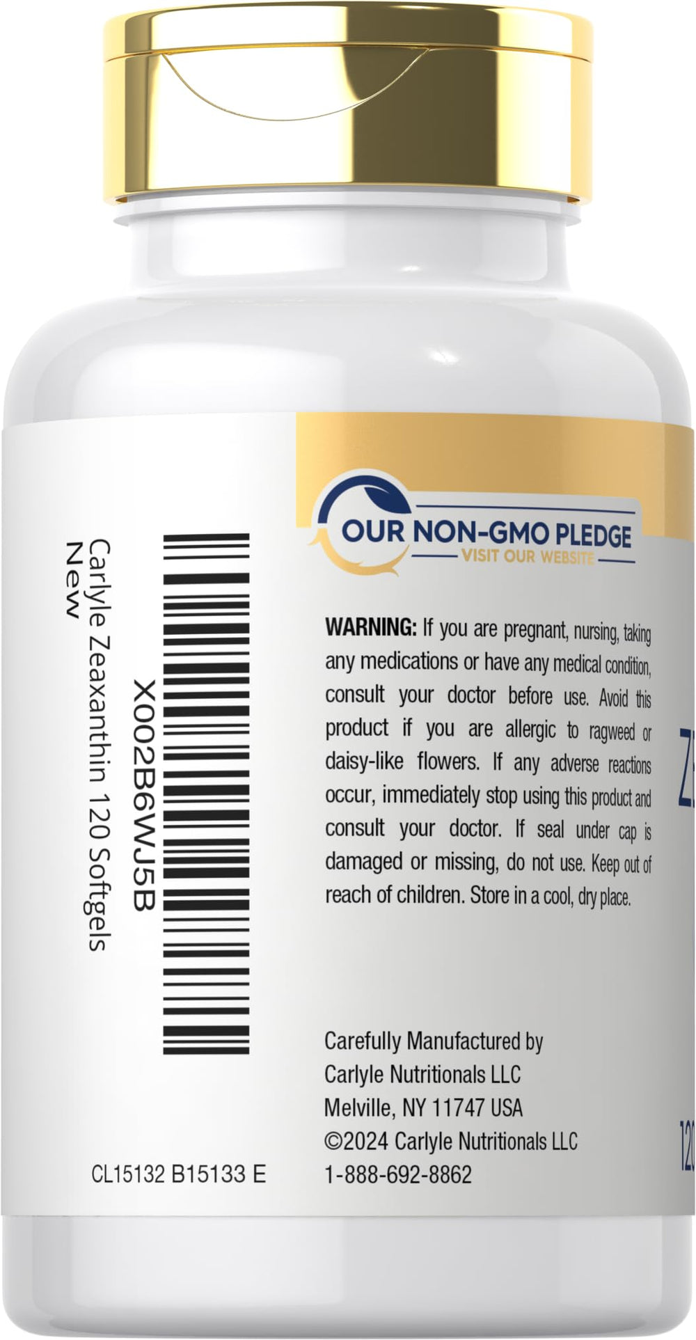 Carlyle Zeaxanthin 10mg softgels label closeup highlights lutein and zeaxanthin blend