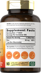 Close-up of Carlyle Zinc 50mg tablets emphasizes vegetarian formula for everyday supplementation.