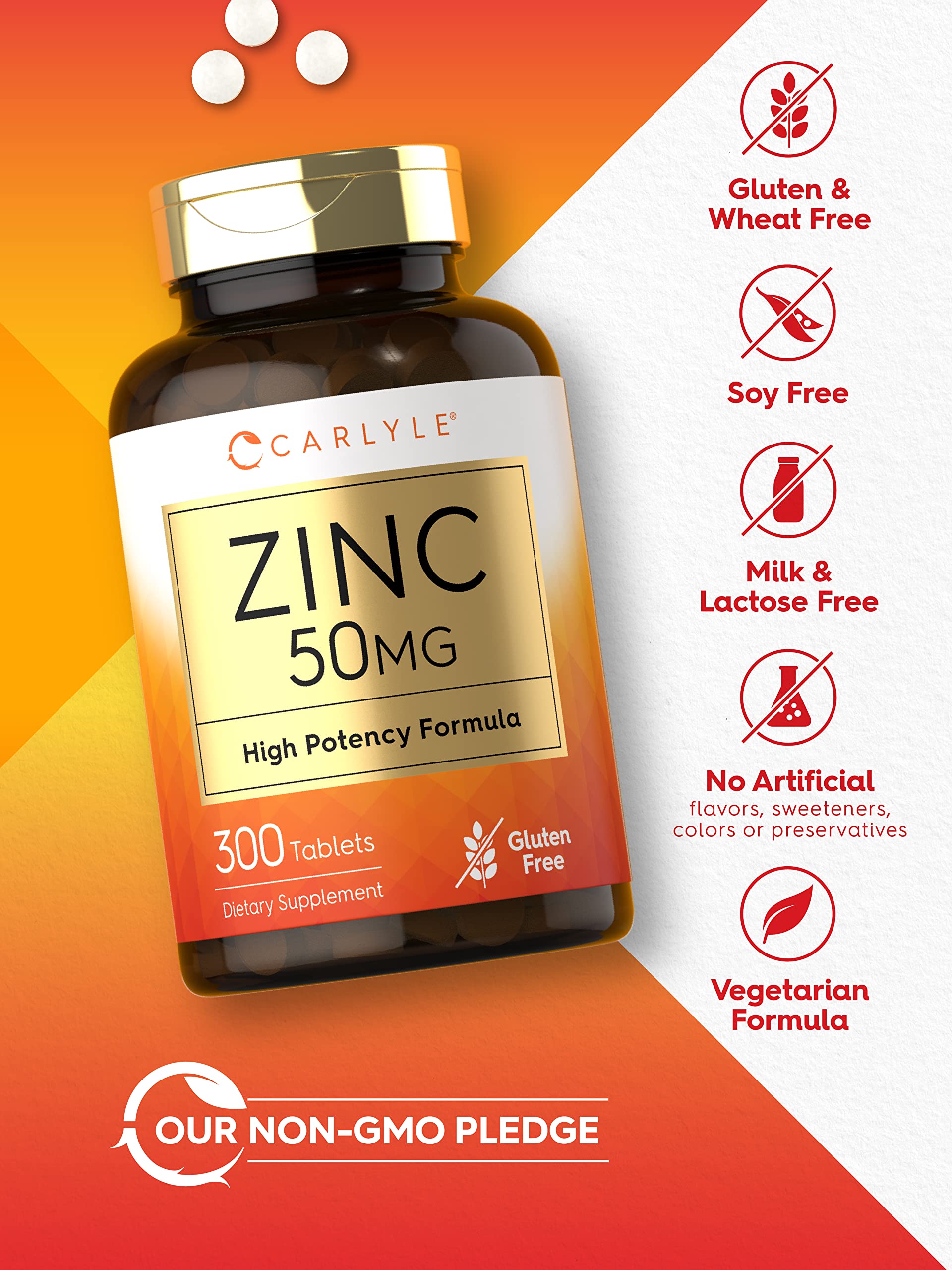 Carlyle Zinc 50mg packaging displays vegetarian-friendly badge on the label.