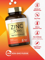 Carlyle Zinc 50mg packaging displays vegetarian-friendly badge on the label.