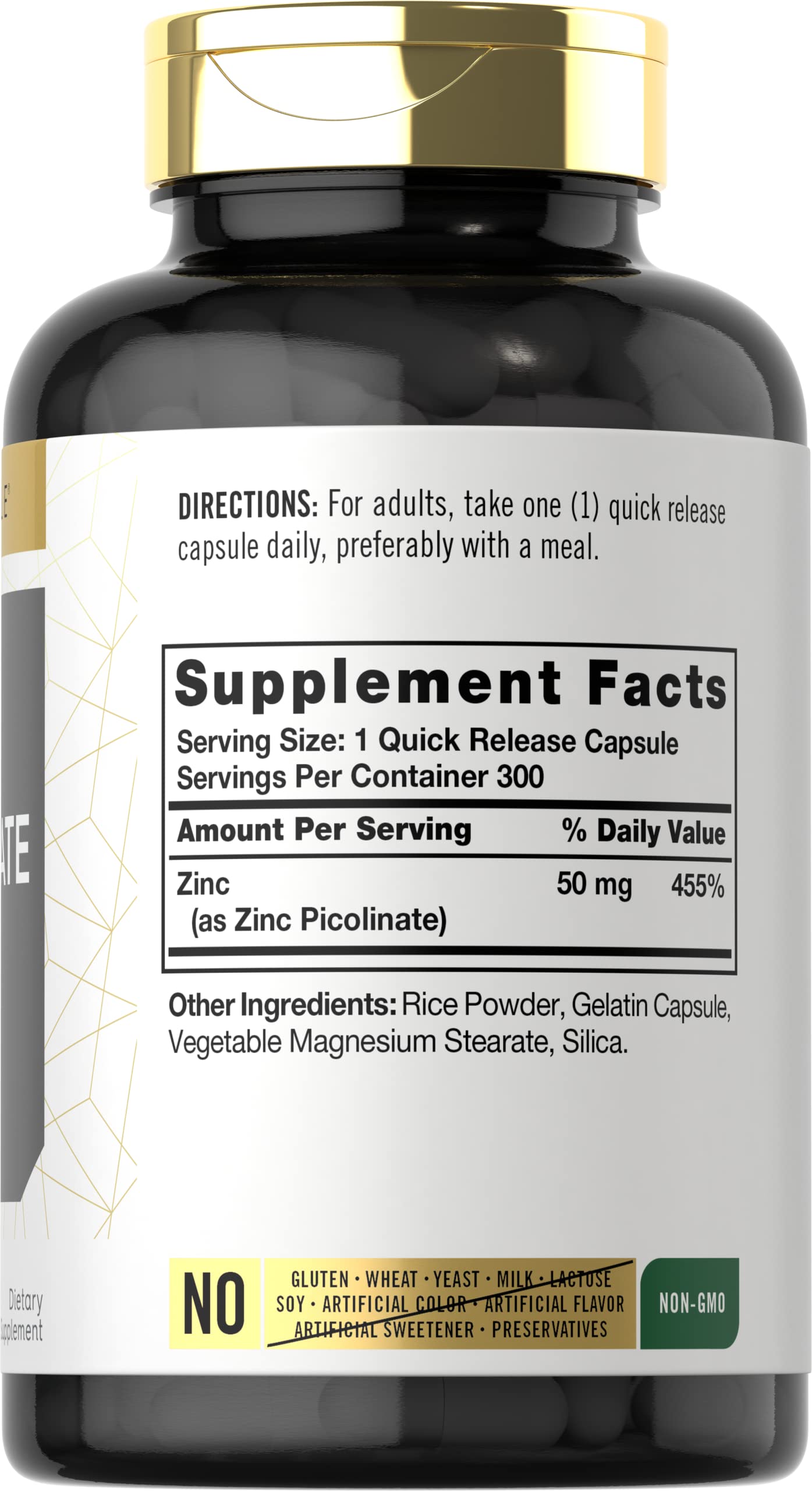Carlyle Zinc Picolinate 50mg capsules for quick-release daily intake.