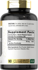 Carlyle Zinc Picolinate 50mg capsules for quick-release daily intake.