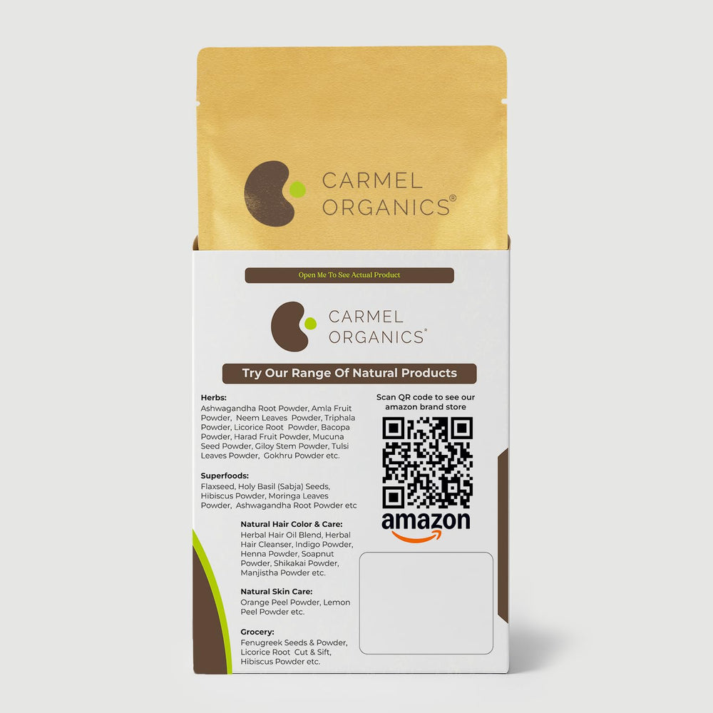 Carmel Organics Amla powder packaging safety detail