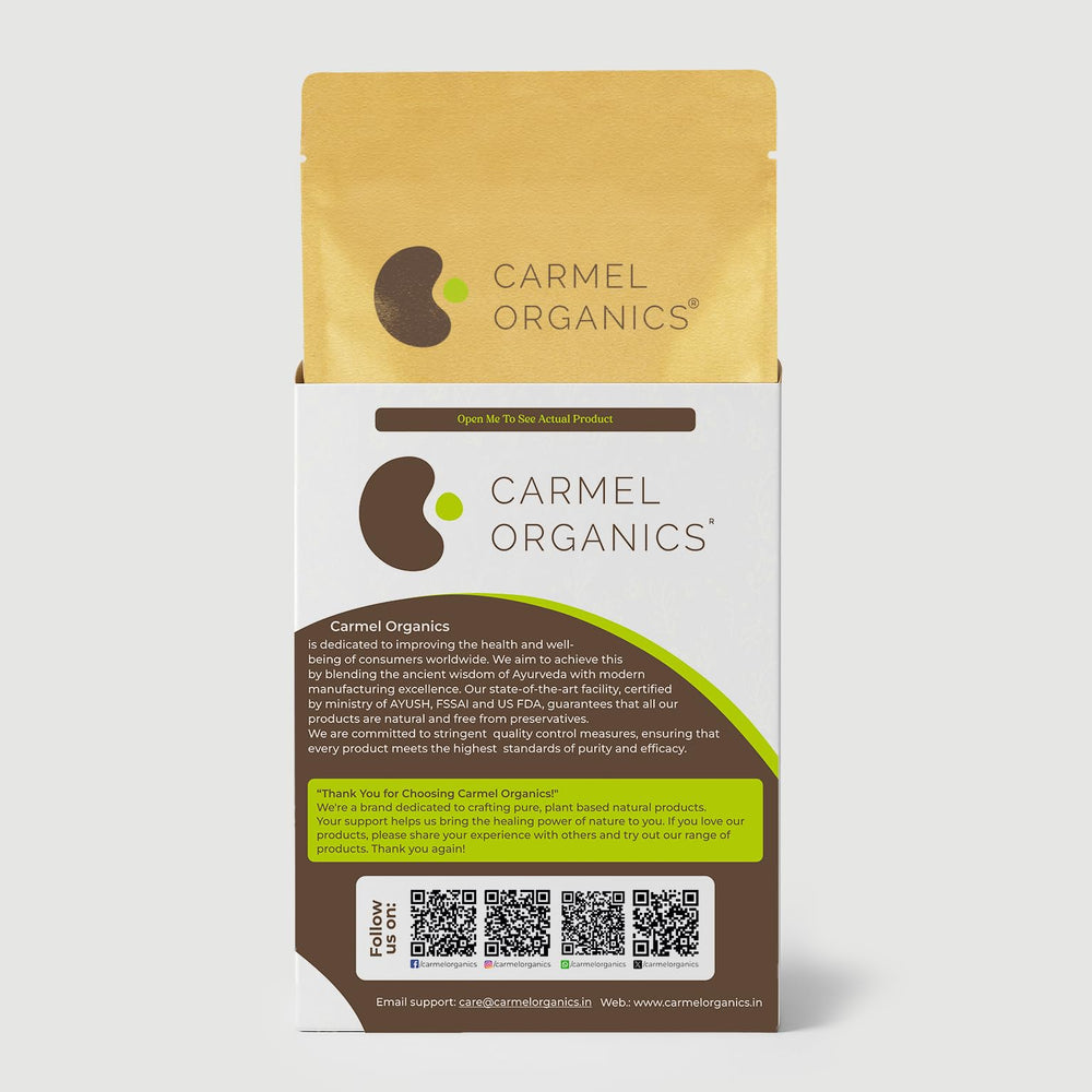 Carmel Organics Amla powder texture close-up shows fine tangy powder