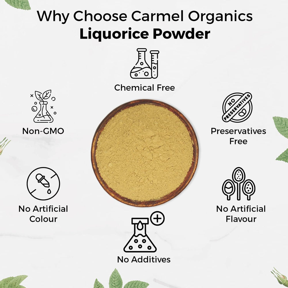 Carmel Organics licorice root powder ingredient label communicates transparency.