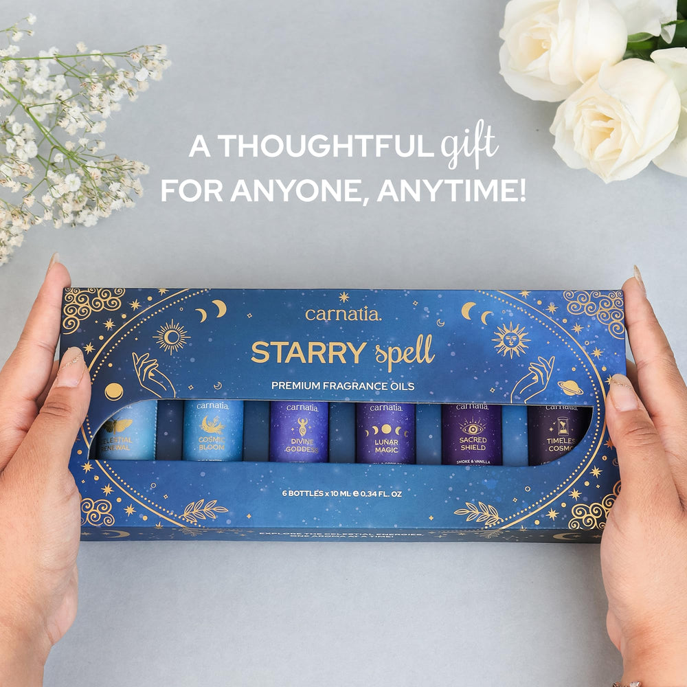 Carnatia Starry Spell set in a cozy bath and candle-lit room
