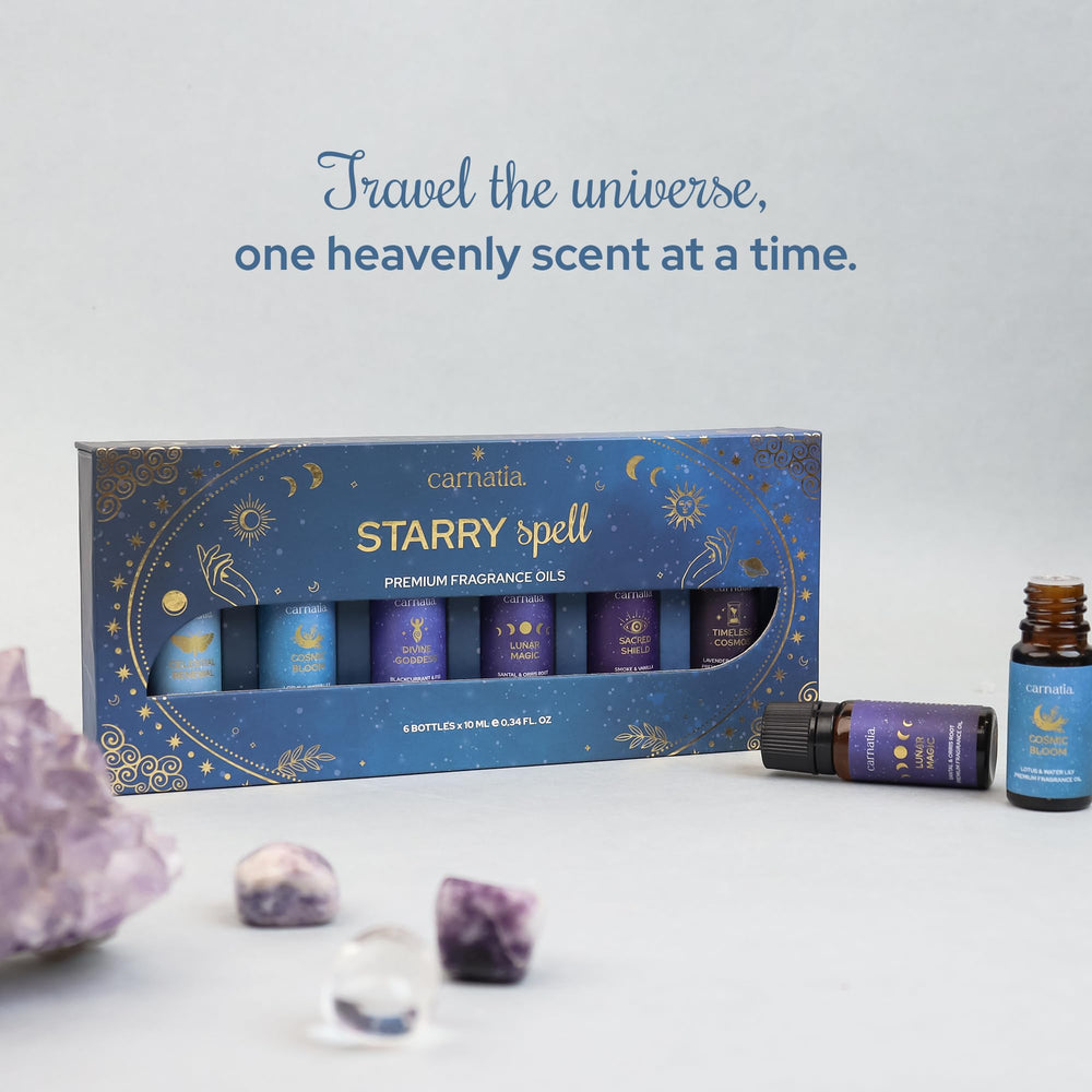 Carnatia Starry Spell set arranged on a meditation-ready surface