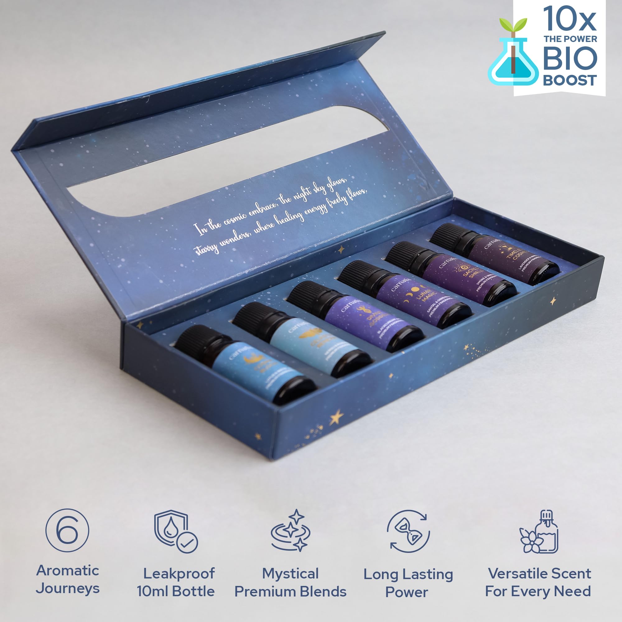 Carnatia Starry Spell packaging box showcasing six celestial scents
