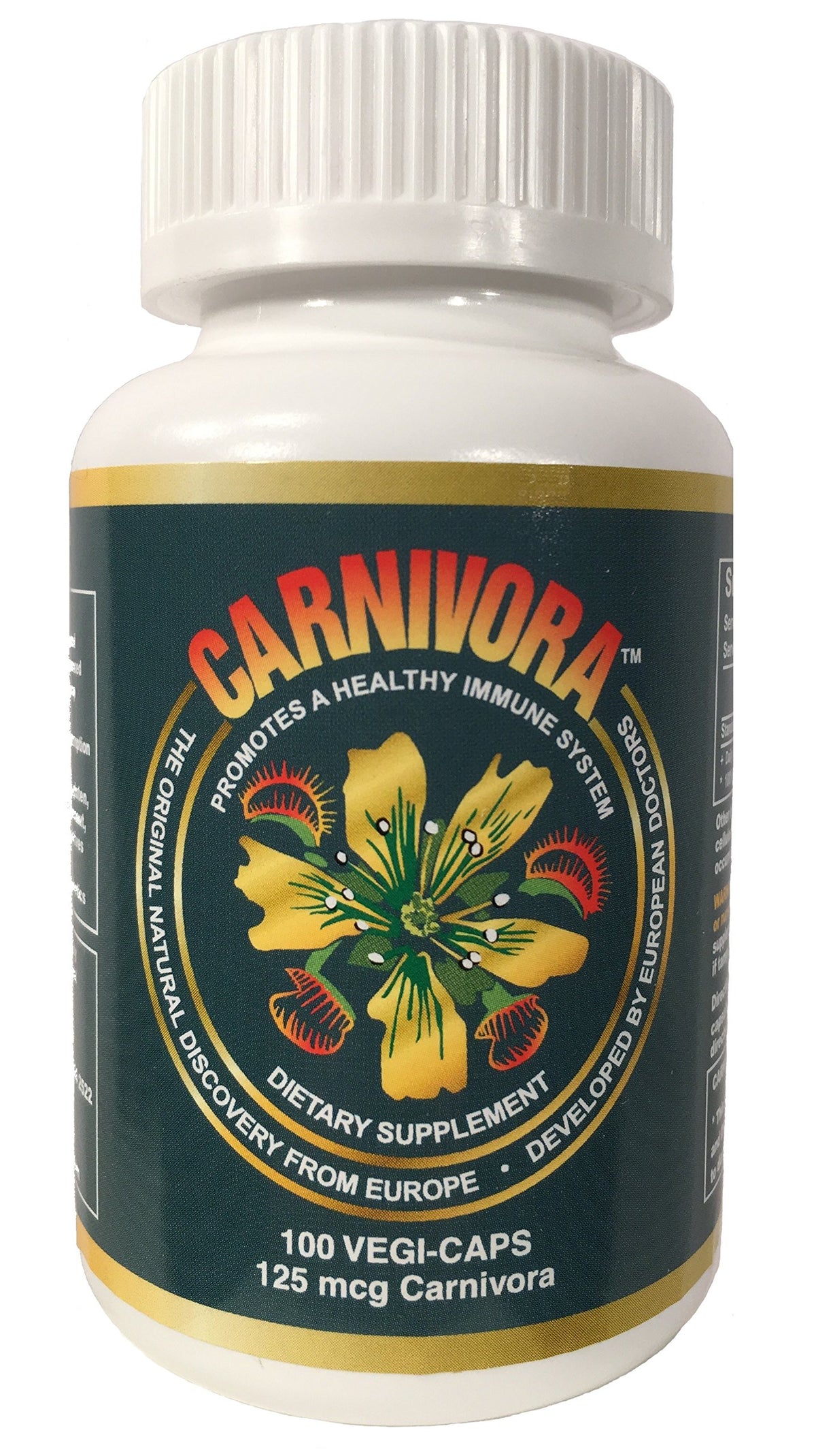Carnivora Vegi-Caps bottle front showing vegan-friendly immune support.