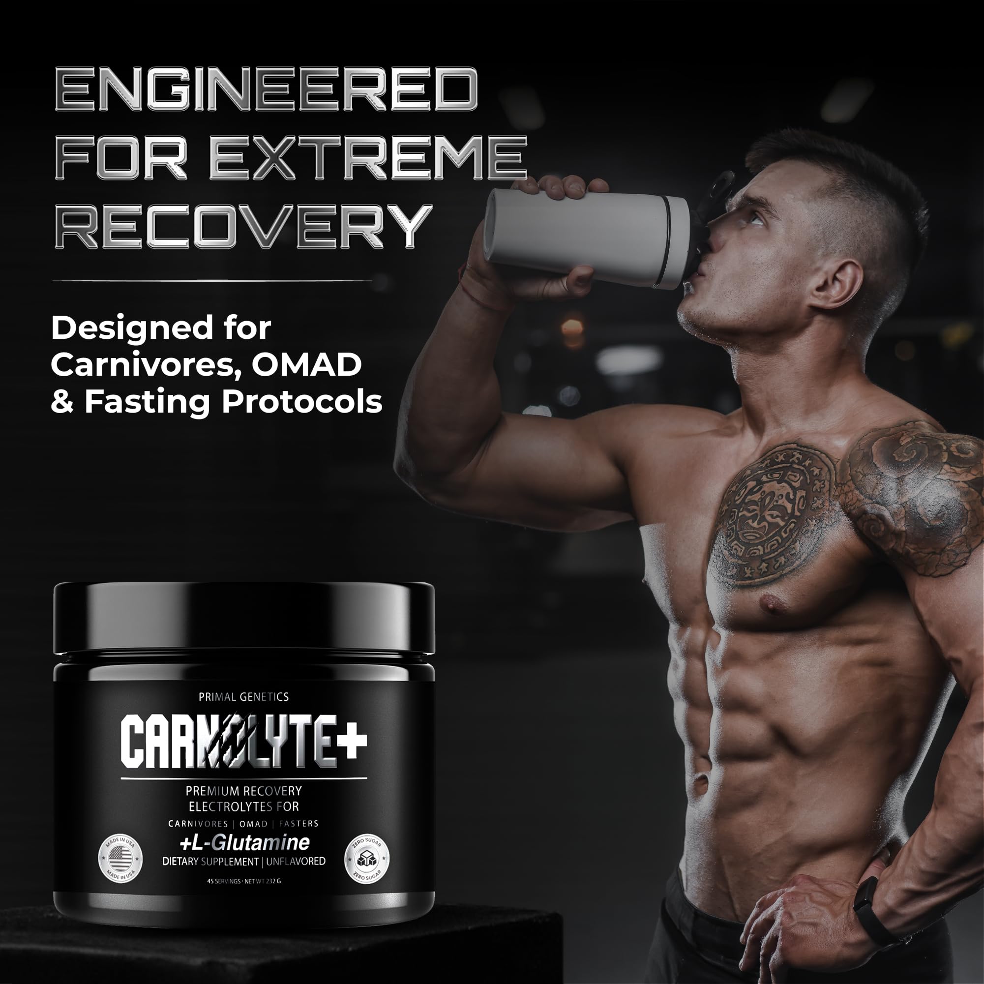 CARNOLYTE+ powder dissolving in water for quick, sugar-free hydration.