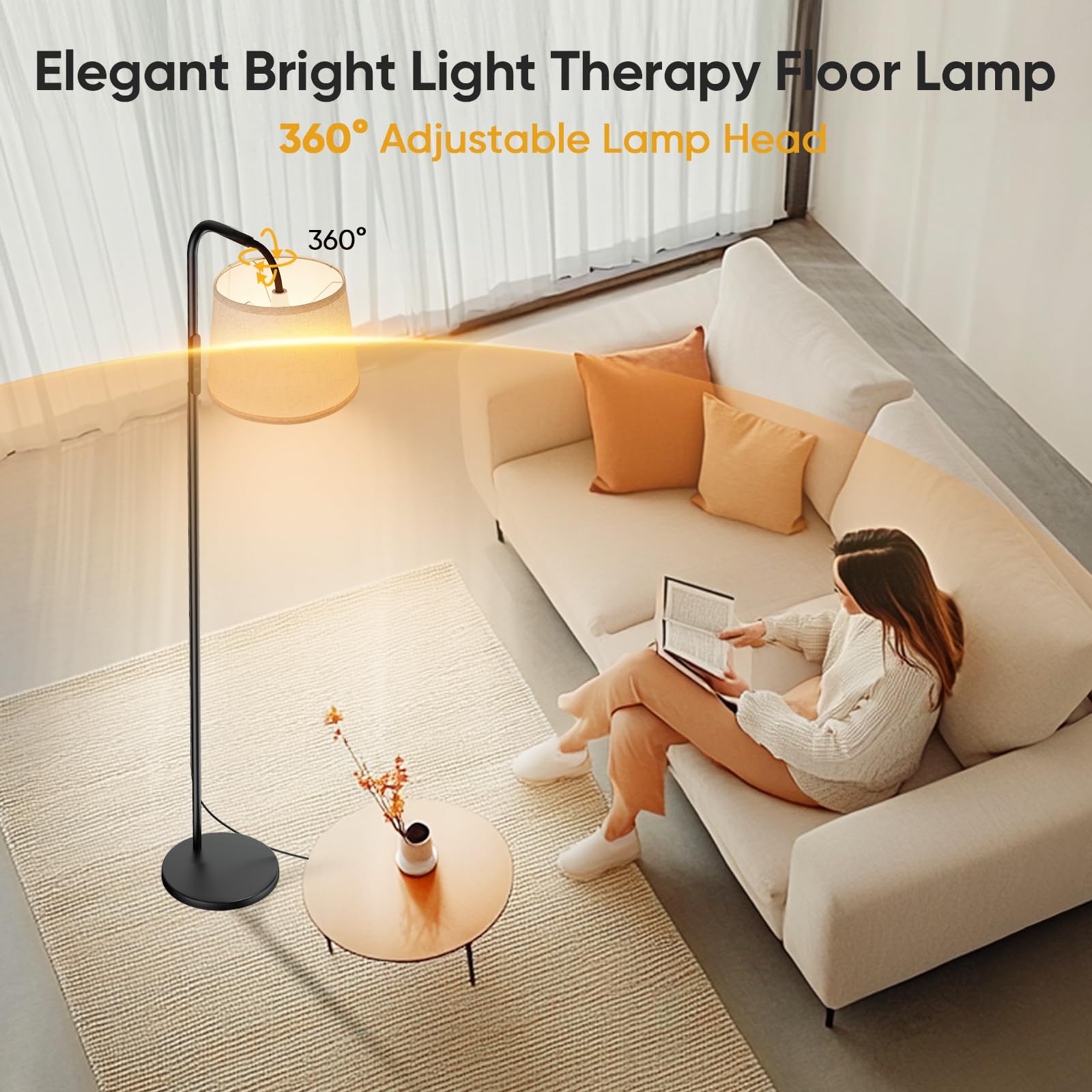 Caromolly lamp placed in living room creates daylight-like ambiance.