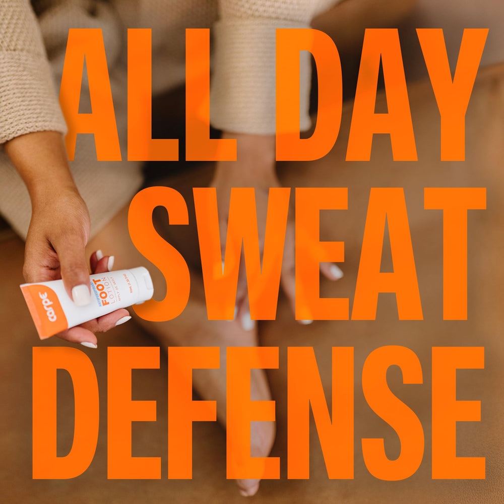 Carpe Sweat Absorbing Foot Lotion key ingredients image hints at paraben and sulfate free formula