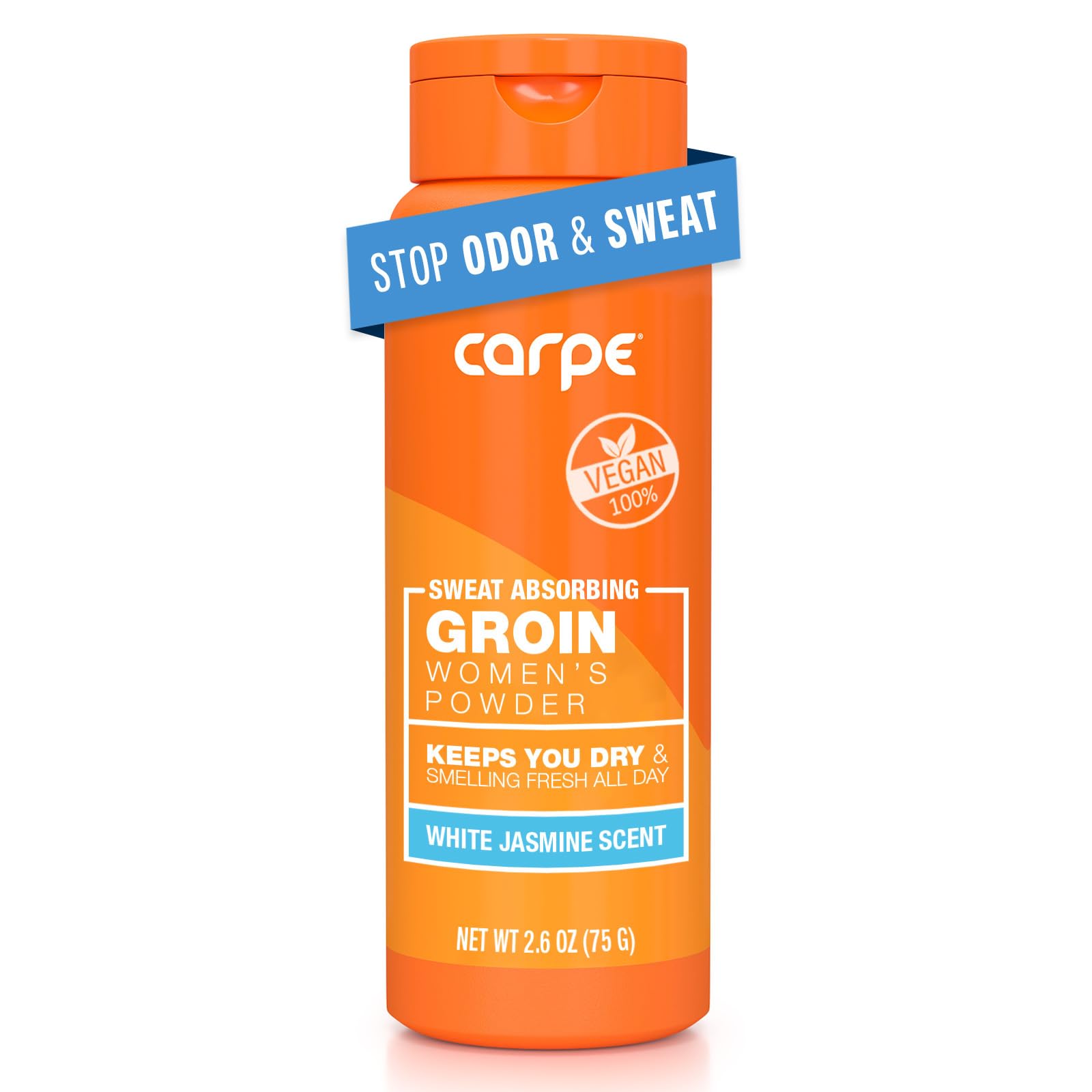 Carpe Sweat Absorbing Powder bottle reduces moisture for daily comfort.