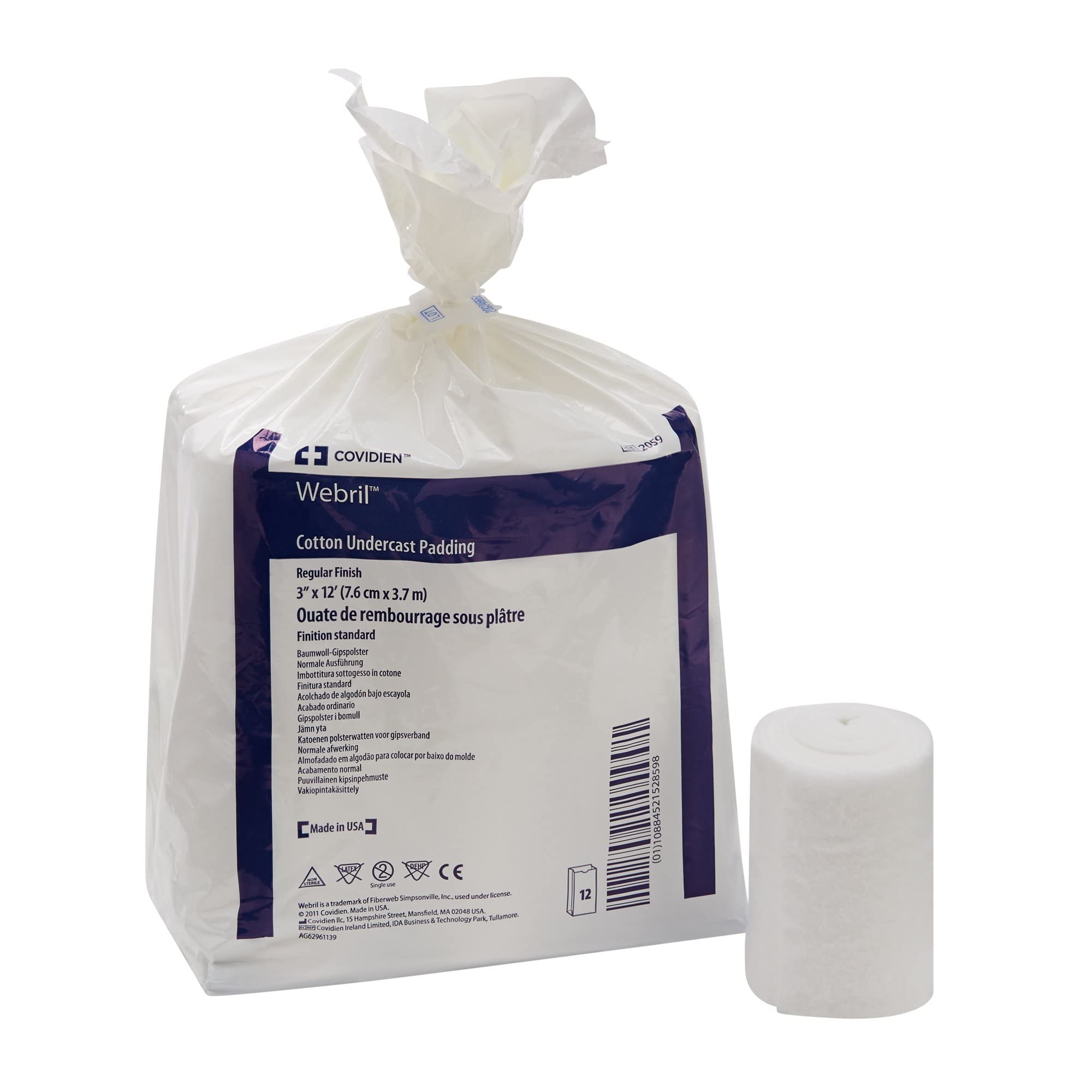 Casting Supplies Webril 2059 undercast padding with pure cotton fibers for reliable padding stability.