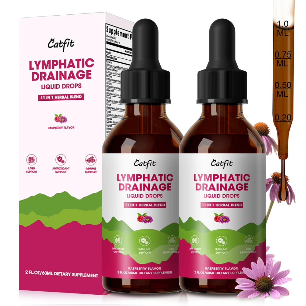 Catfit Lymphatic Drainage Drops bottle pour for easy dosing and immune support.