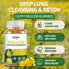 Catfit Mullein Gummies leaves highlighting Mullein leaf extract for lung support.