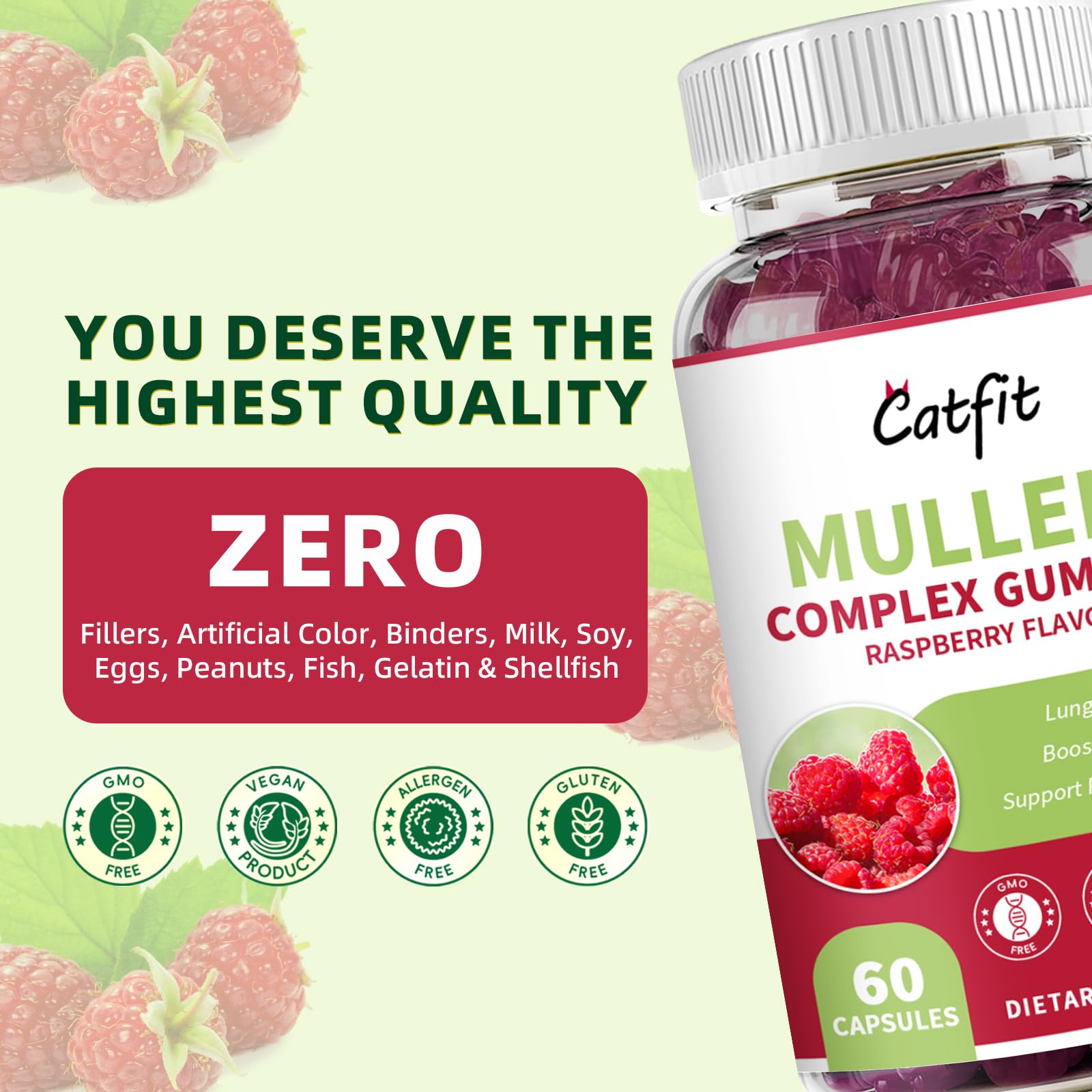 Catfit Mullein Gummies raspberry flavor for everyday breathing wellness