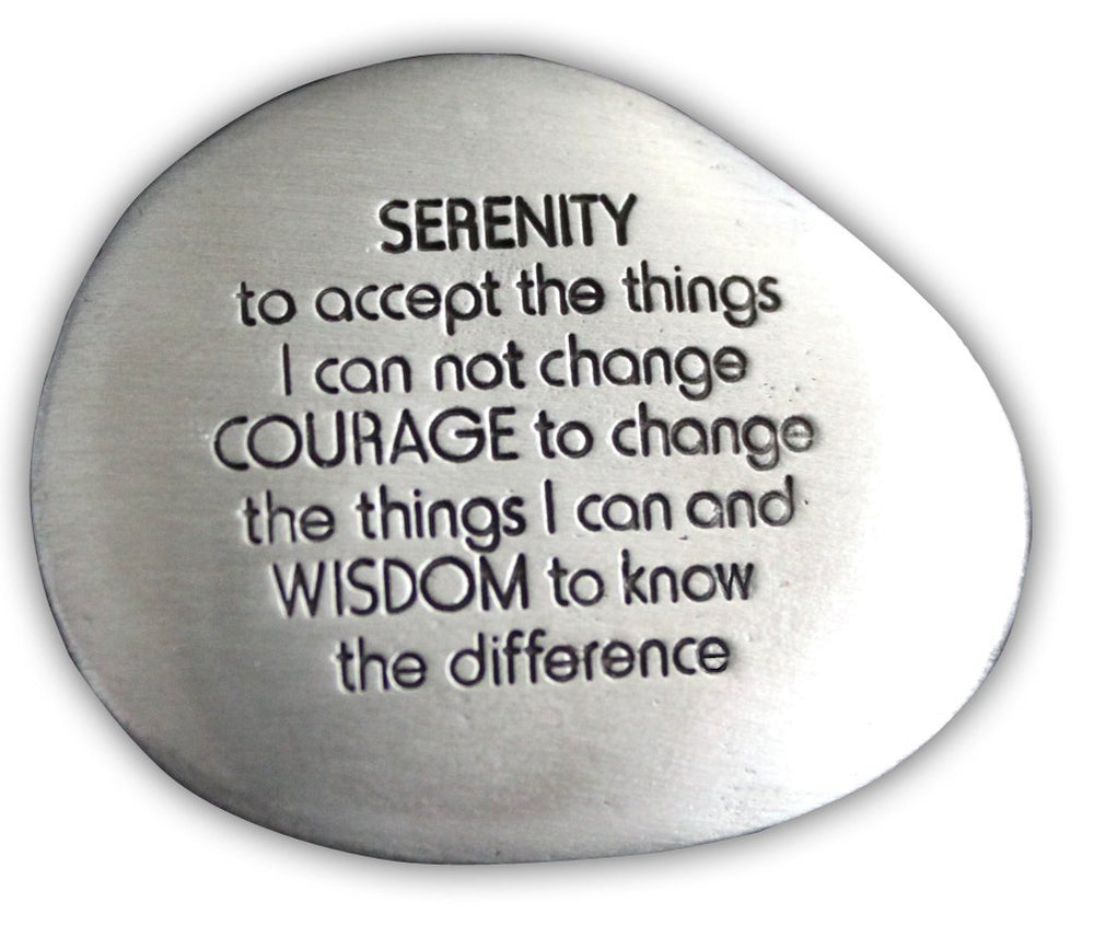 Cathedral Art Serenity Prayer stone engraving, a pocket-friendly reminder for calm and positive thoughts.