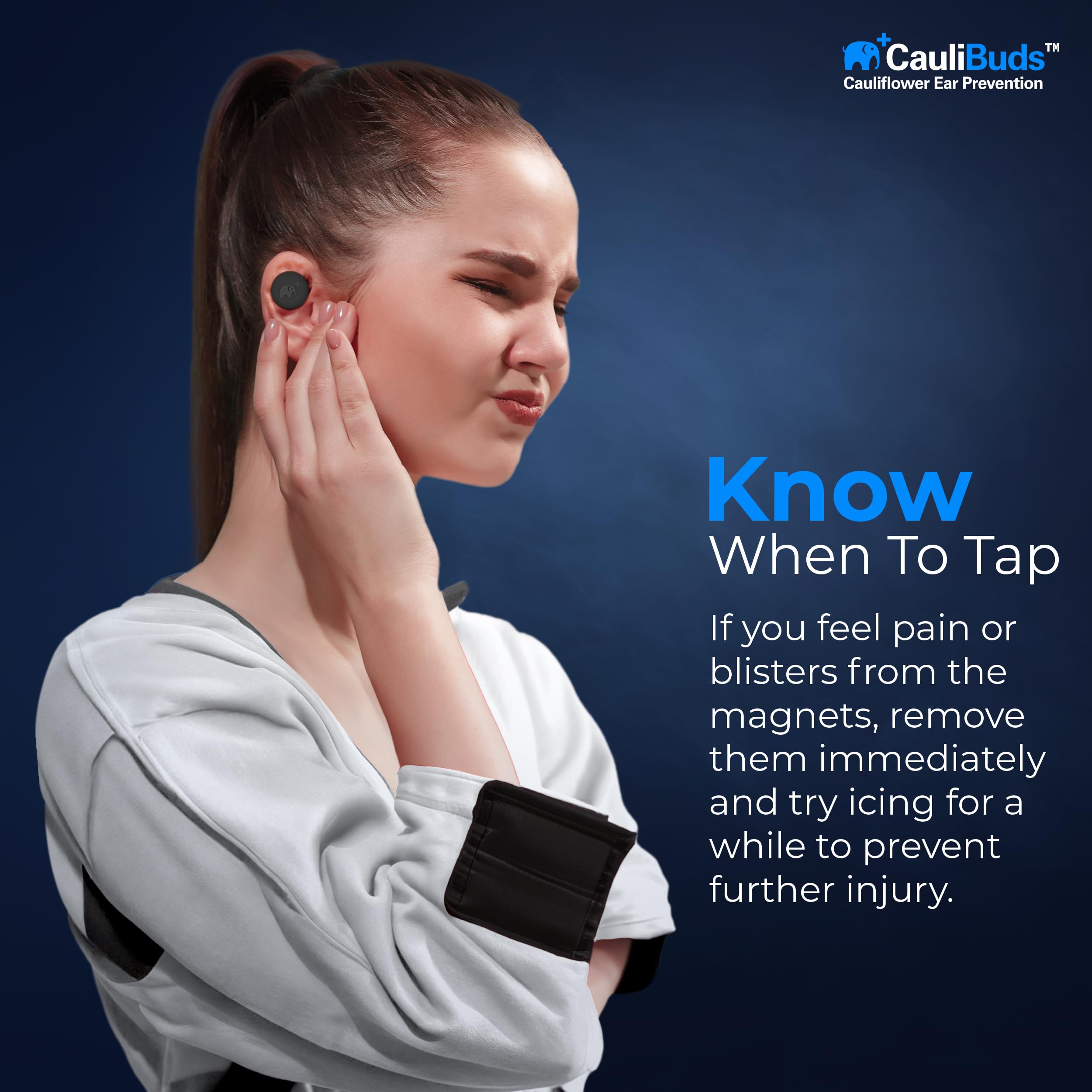 CauliBuds BJJ ear guard alternative worn during grappling sessions.