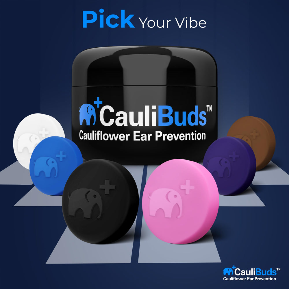 CauliBuds keloid compression clip in action on the earlobe.