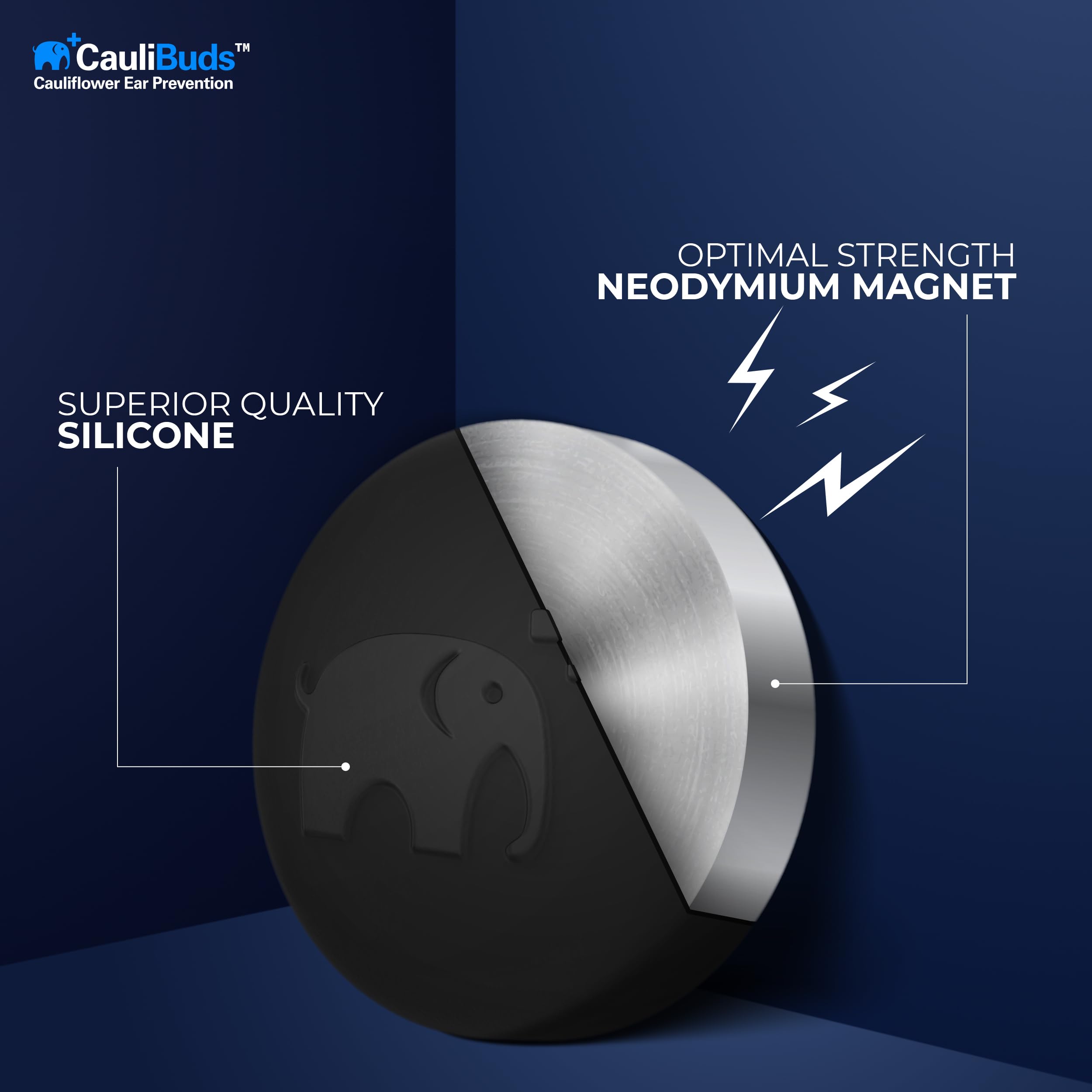CauliBuds magnetic compression setup during training for safe, discreet protection.