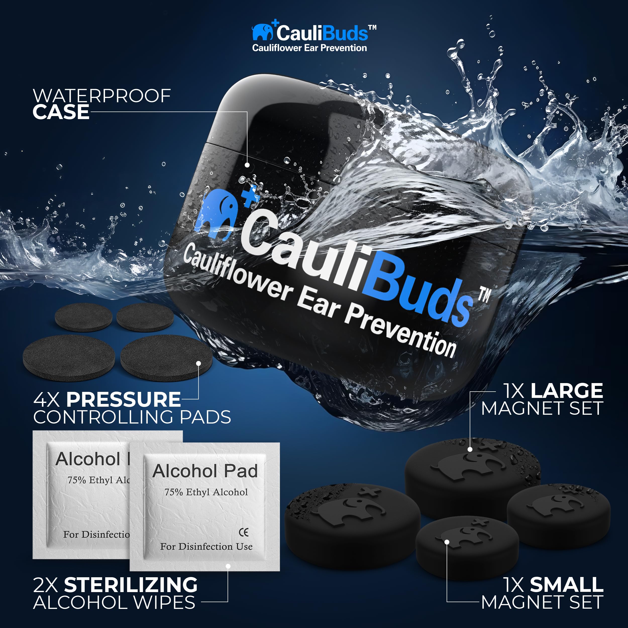 CauliBuds premium silicone material shown for durable, comfortable ear support.