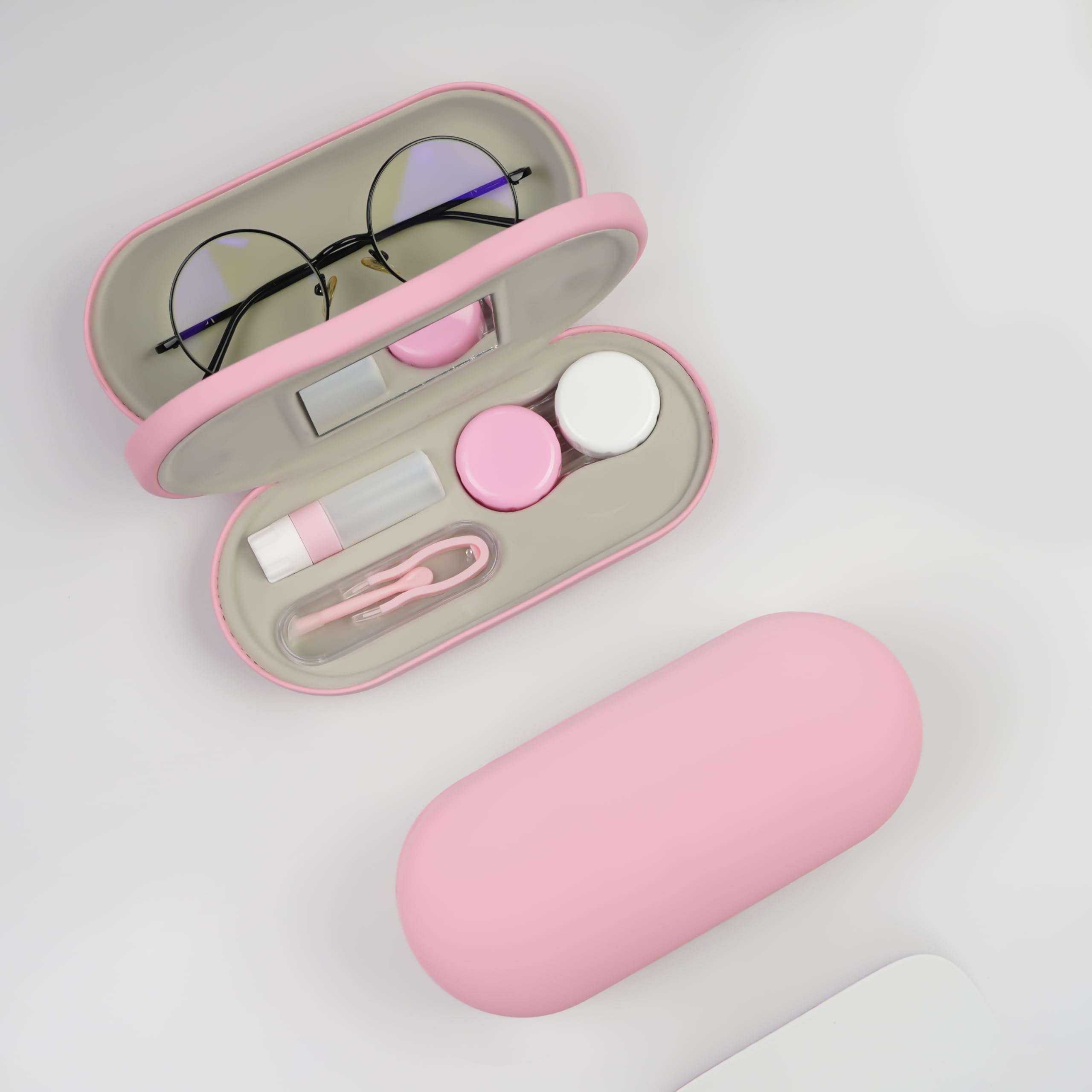 Cauyuan travel case with built-in mirror for easy eyewear adjustments anywhere