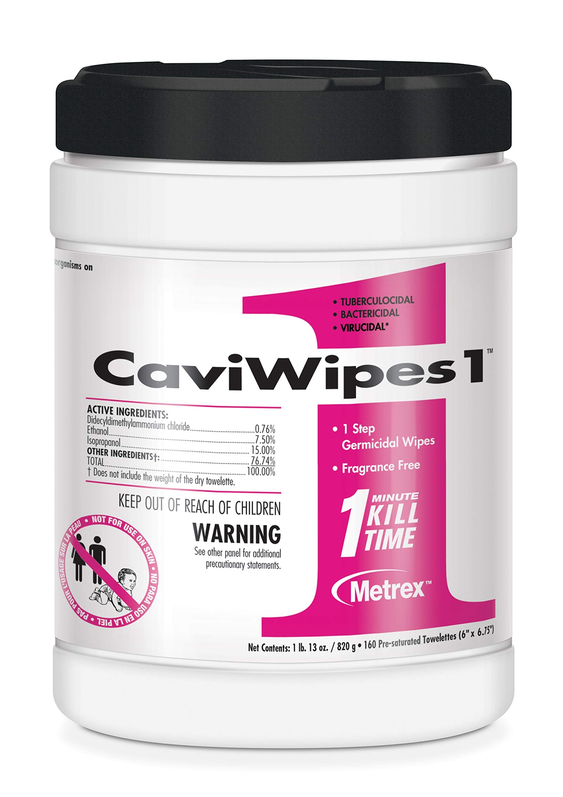 CaviWipes1 surface disinfectant canister, 160 wipes, for quick, convenient cleaning in shared spaces.