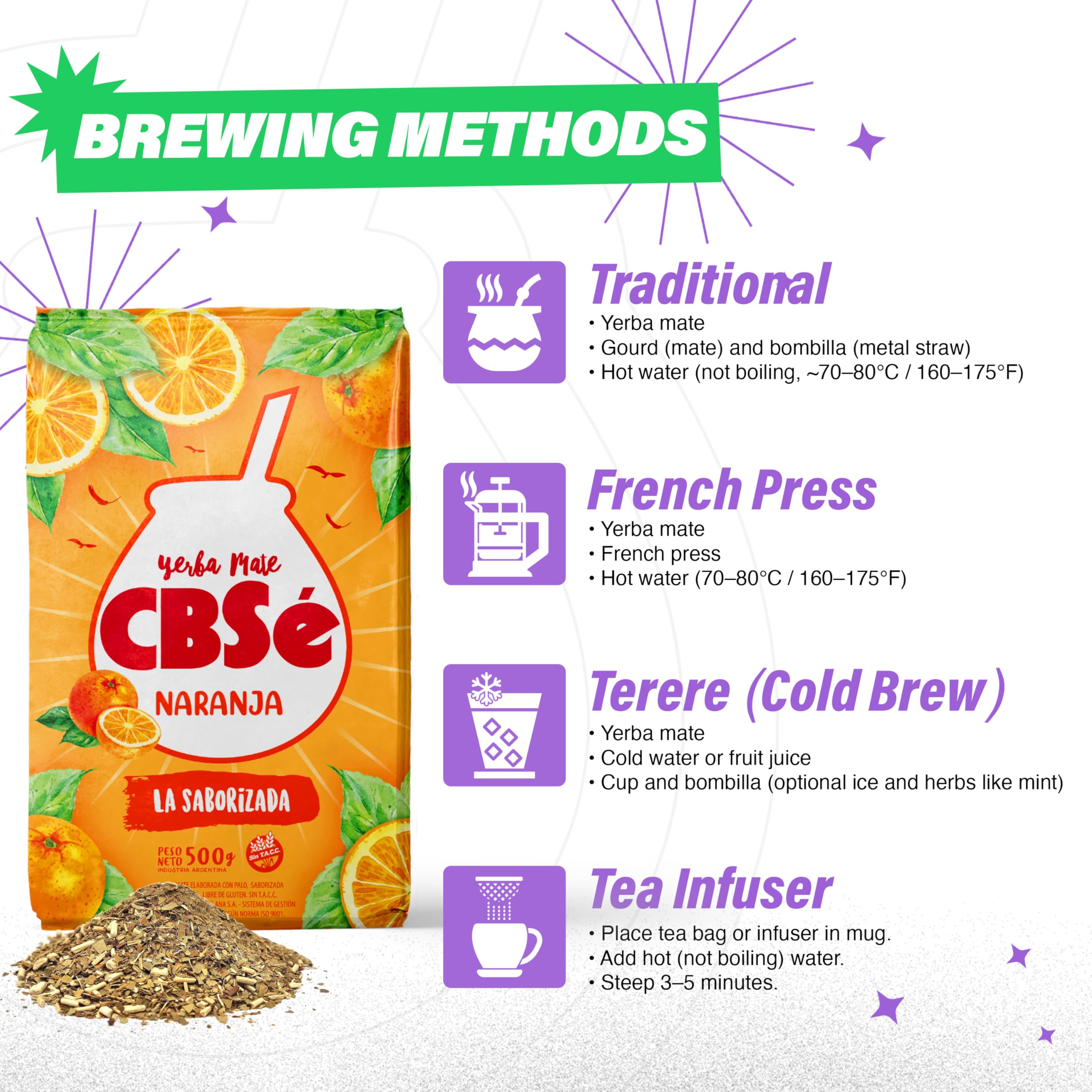 CBSé Yerba Mate Orange Flavor brewing in a glass cup for a refreshing lift