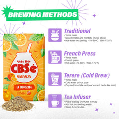 CBSé Yerba Mate Orange Flavor brewing in a glass cup for a refreshing lift