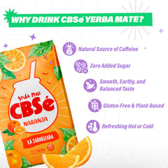 CBSé Orange Flavor packaging highlighting gluten-free, naturally caffeinated tea