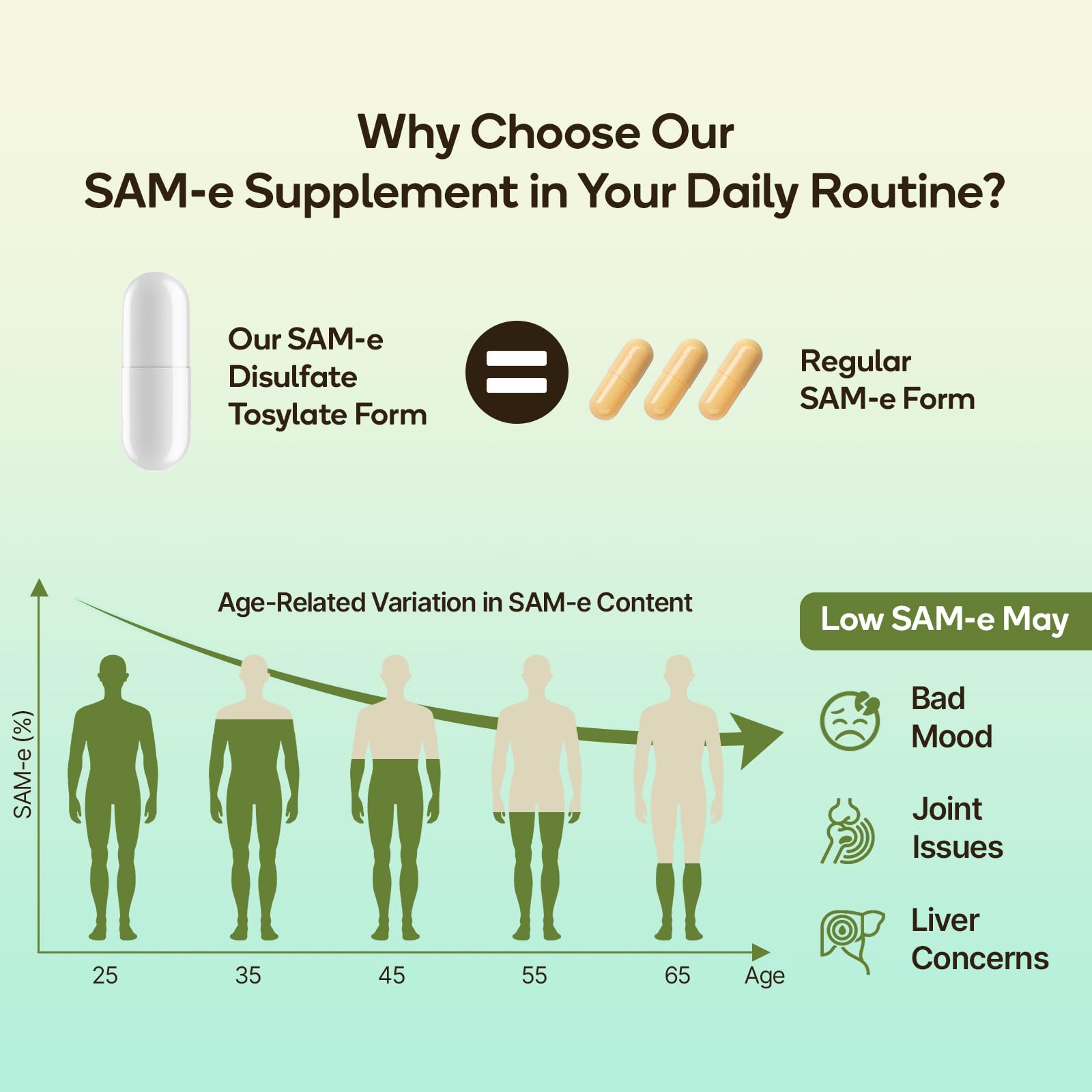Close-up of C Calthorvitana SAM-e capsules for easy daily use.