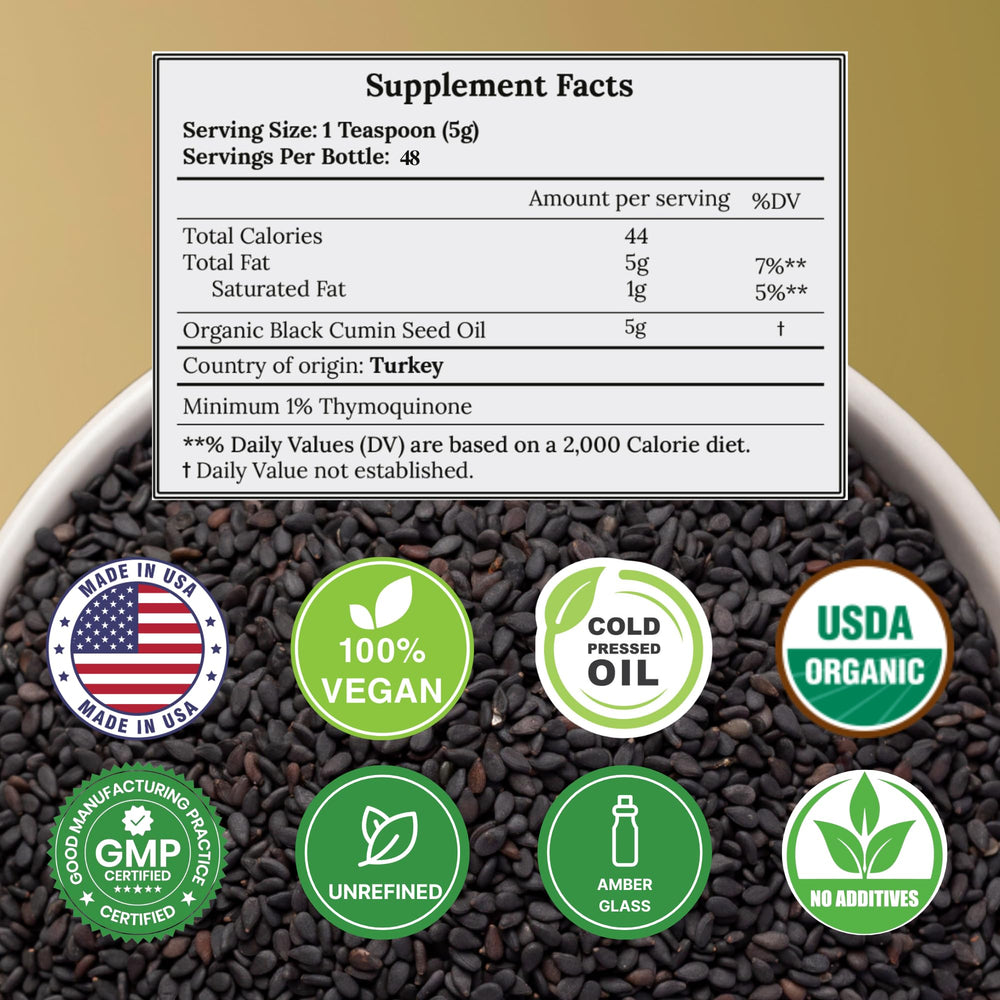 C CARE Black Seed Oil pour reveals a rich golden oil for daily use.