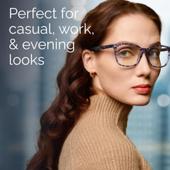 CCVOO blue-light reader glasses at desk reducing glare during work