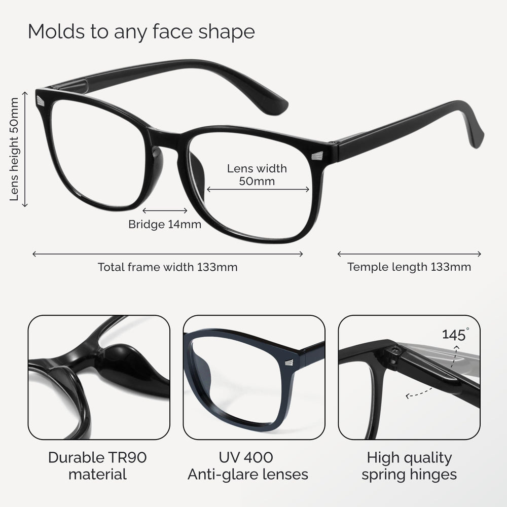 CCVOO reading glasses with flexible spring hinges for a comfortable fit