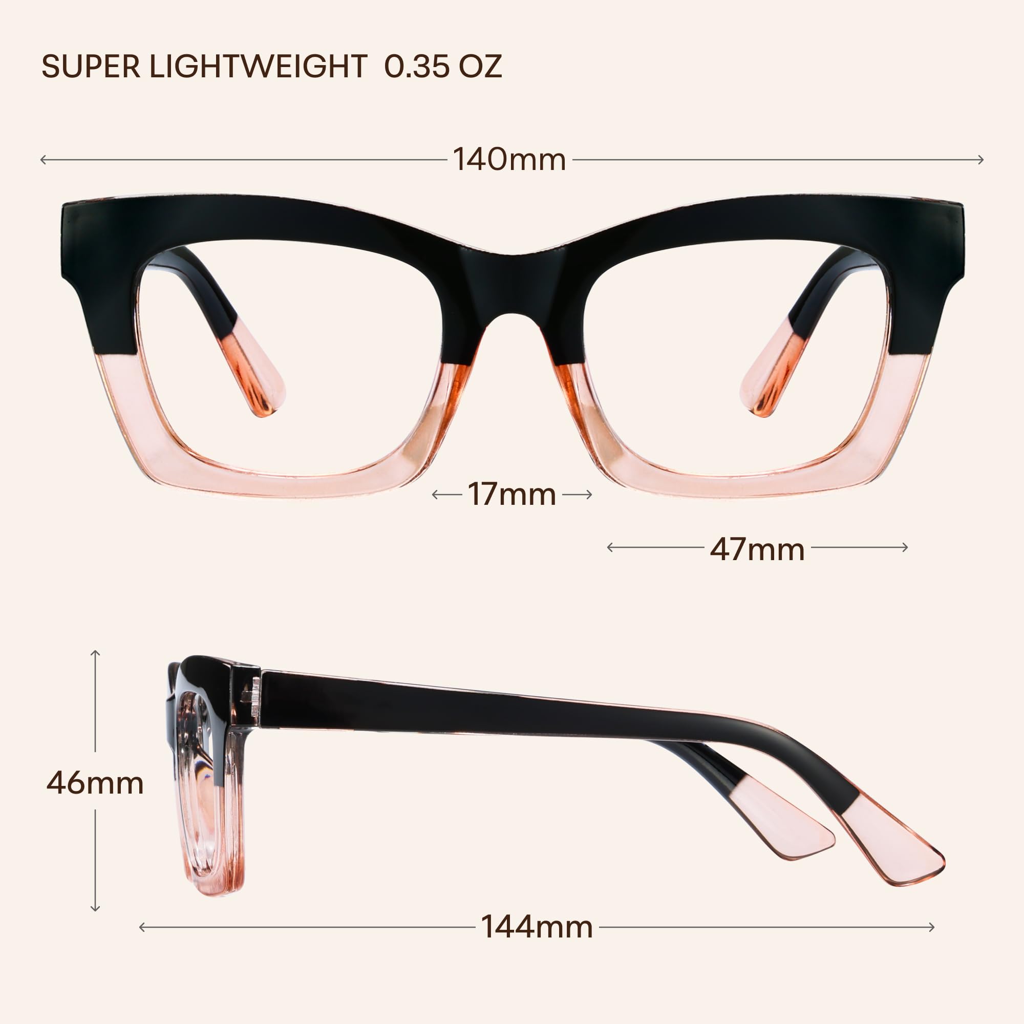CCVOO Oprah-style readers, side view highlighting spring hinges for comfort