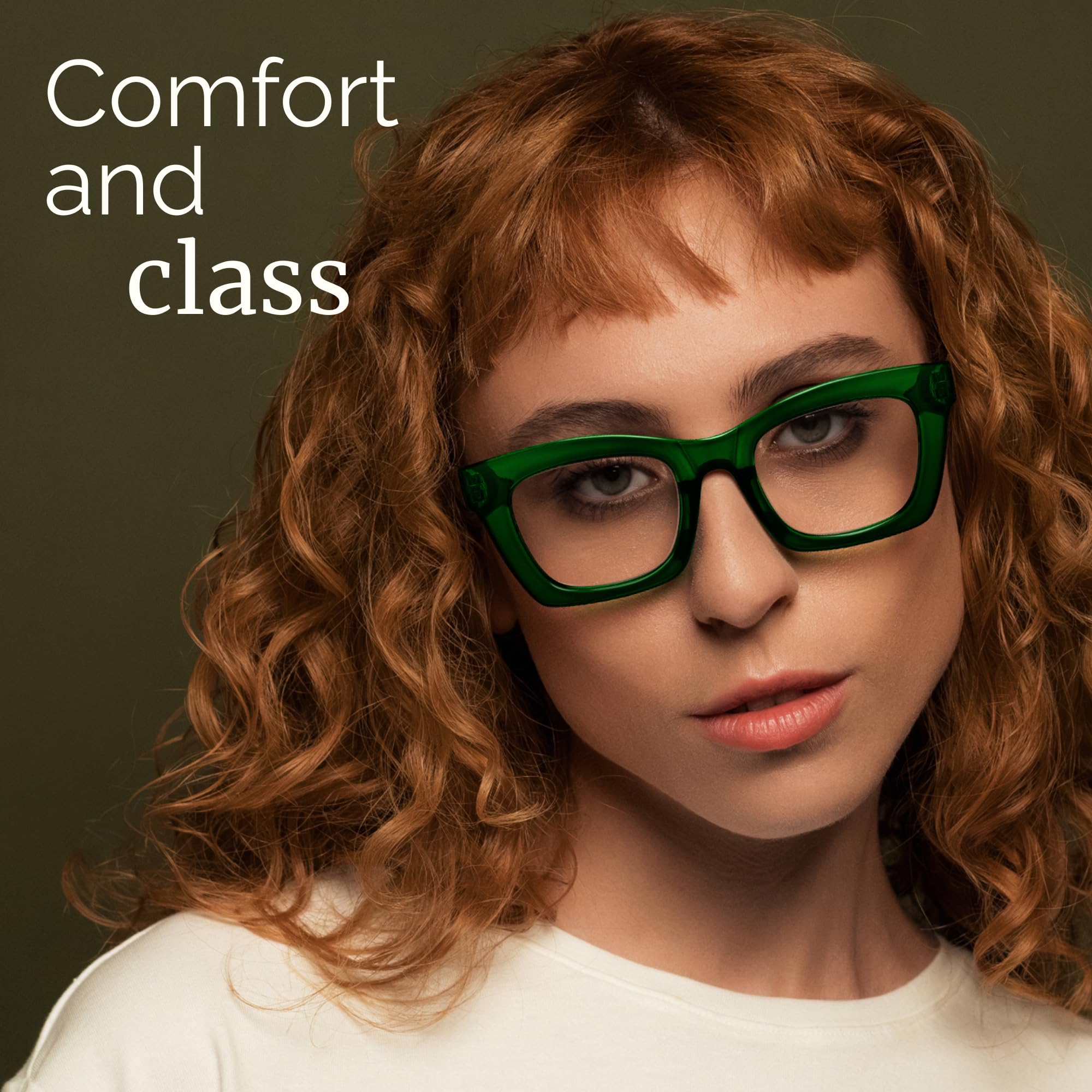 CCVOO Plus2.0 Oprah style reading glasses worn at home or office.