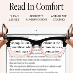 CCVOO reading glasses +2.25 for precise close-up viewing and small print.
