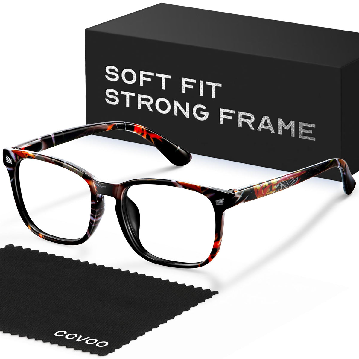 CCVOO reading glasses front view with +3.0 magnification for crisp close-up text.