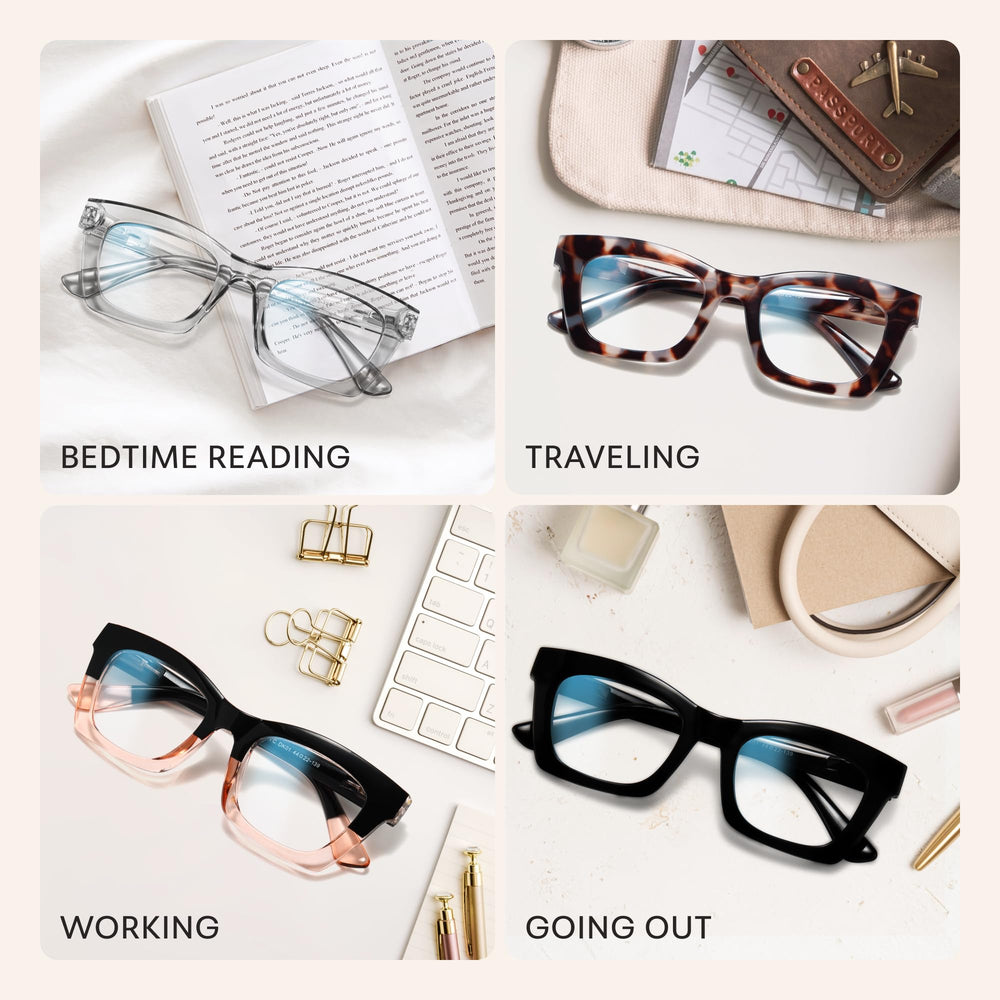 Model wearing CCVOO readers for everyday reading