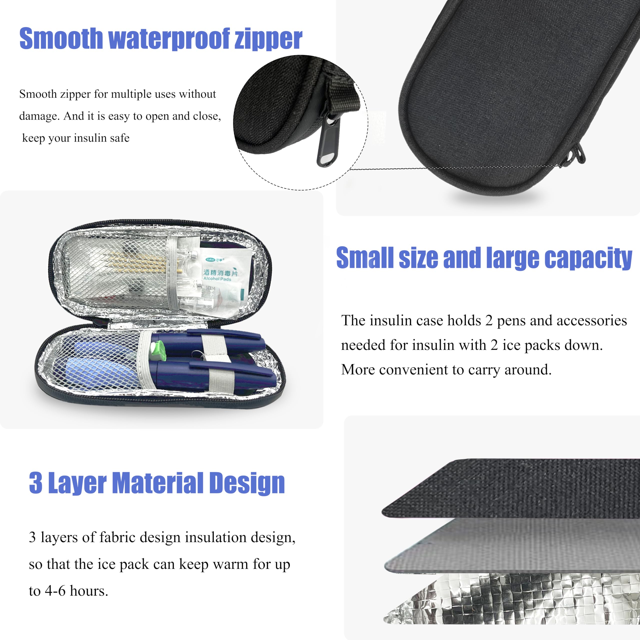Materials close-up highlight durable Oxford fabric and aluminum liner