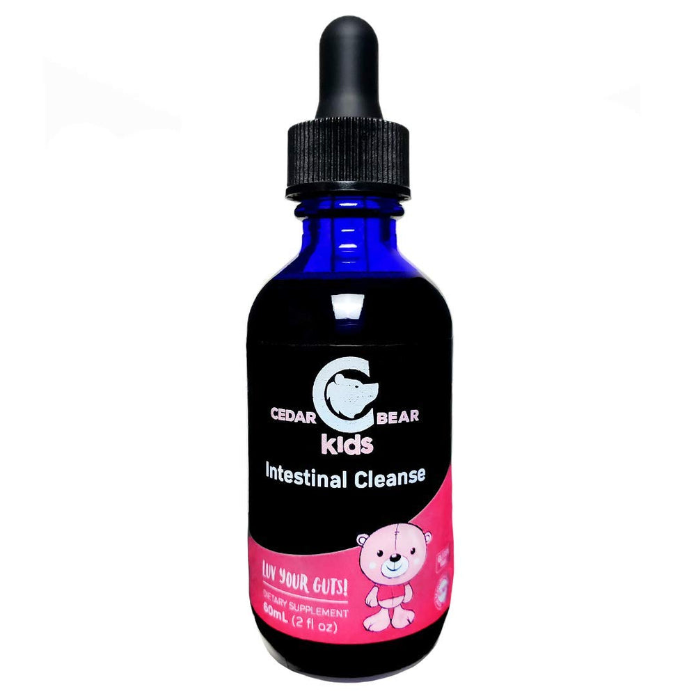 Cedar Bear Naturales intestinal cleanse for kids bottle promotes gentle gut balance.
