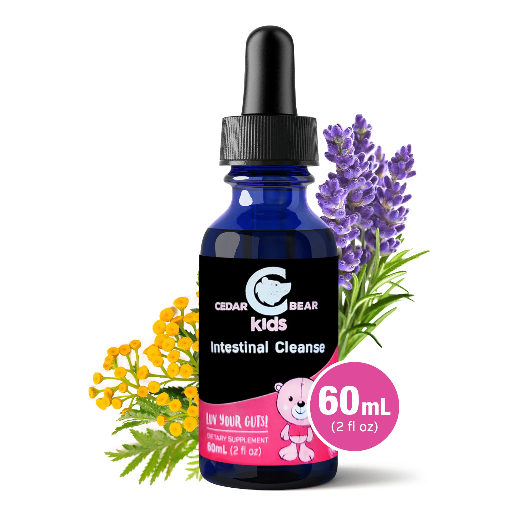 Cedar Bear Naturales kids detox drops dosing with built-in dropper.