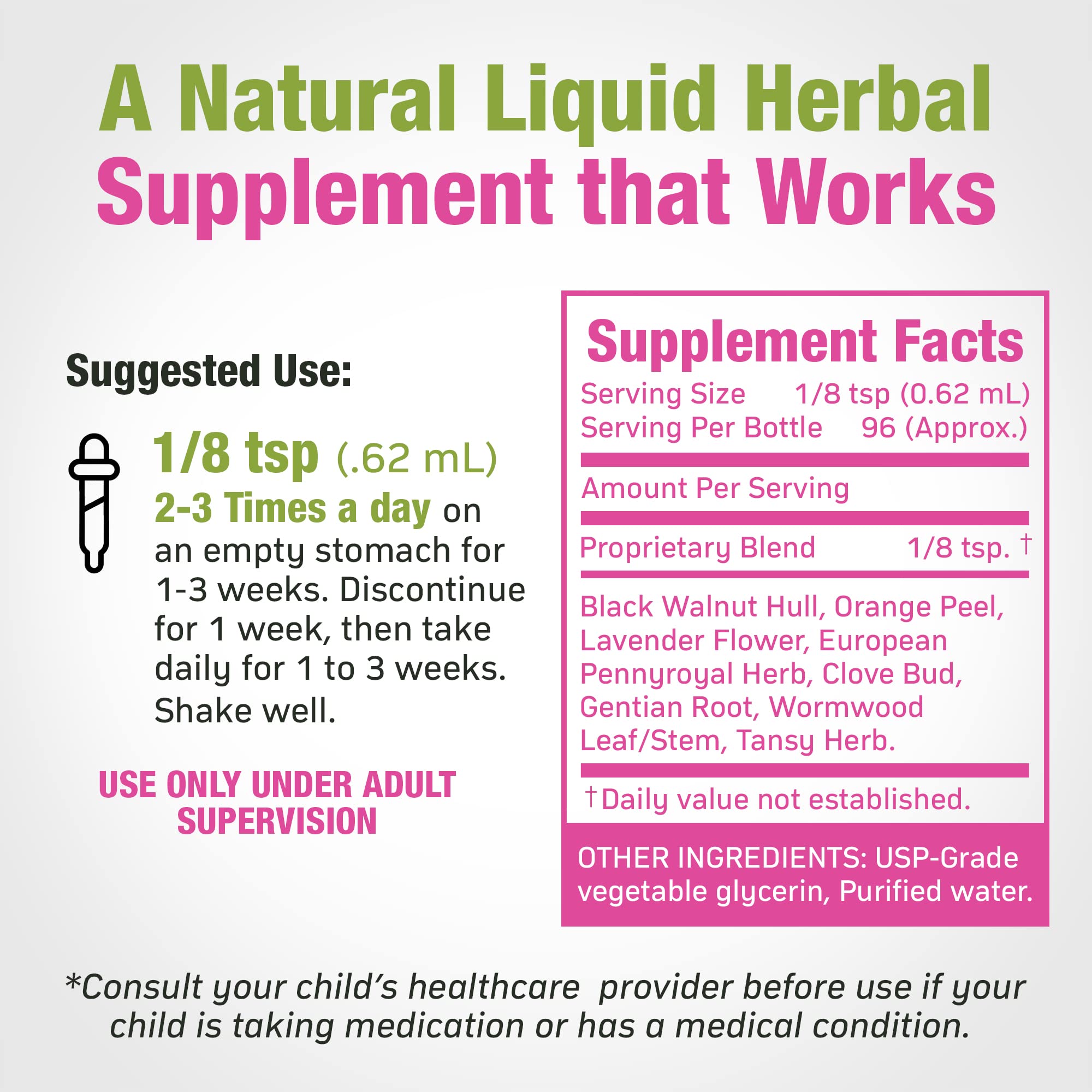 Cedar Bear Naturales liquid drops pouring for easy dosing by parents.