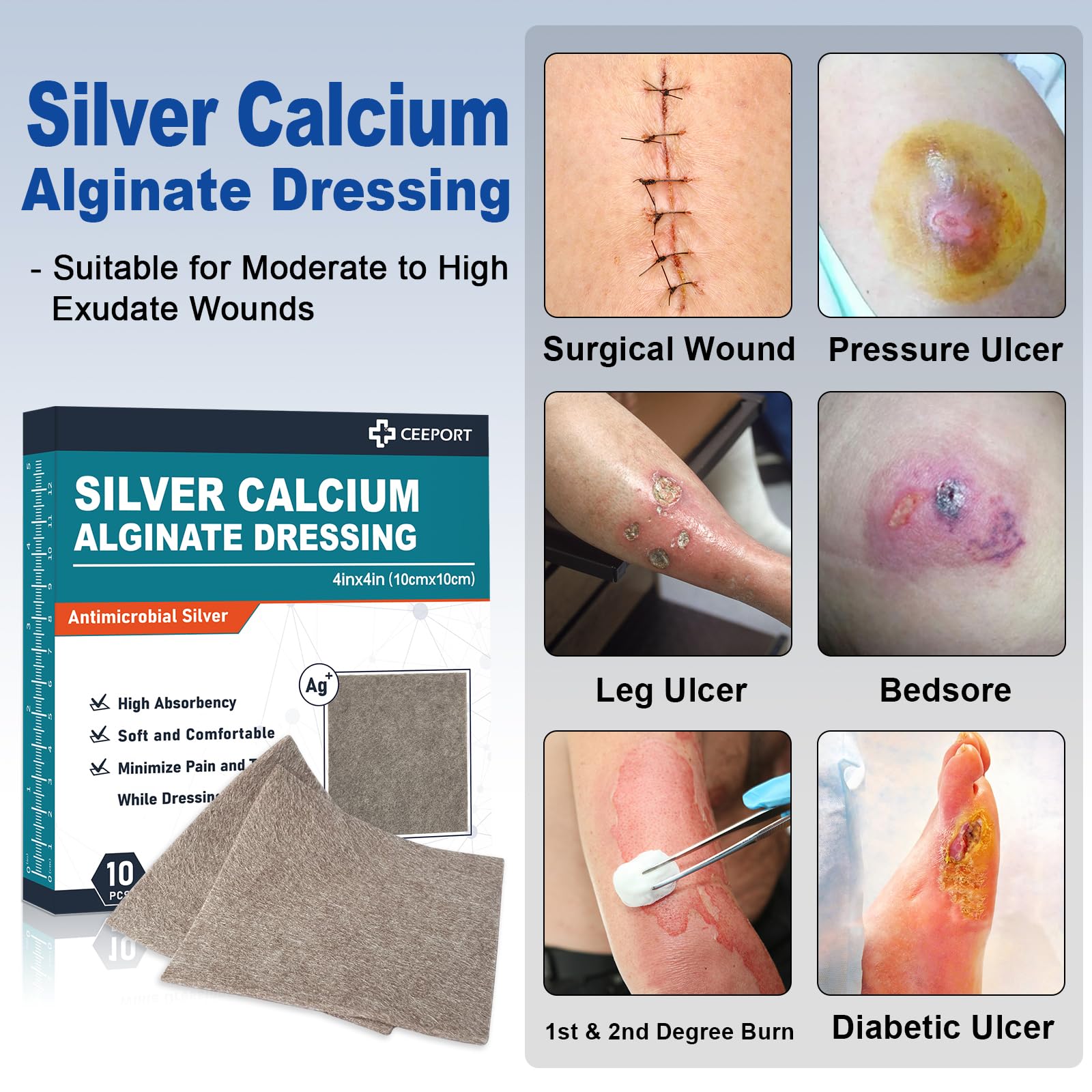 Ceeport AG wound dressing individually packed in sterile sachet for easy use.