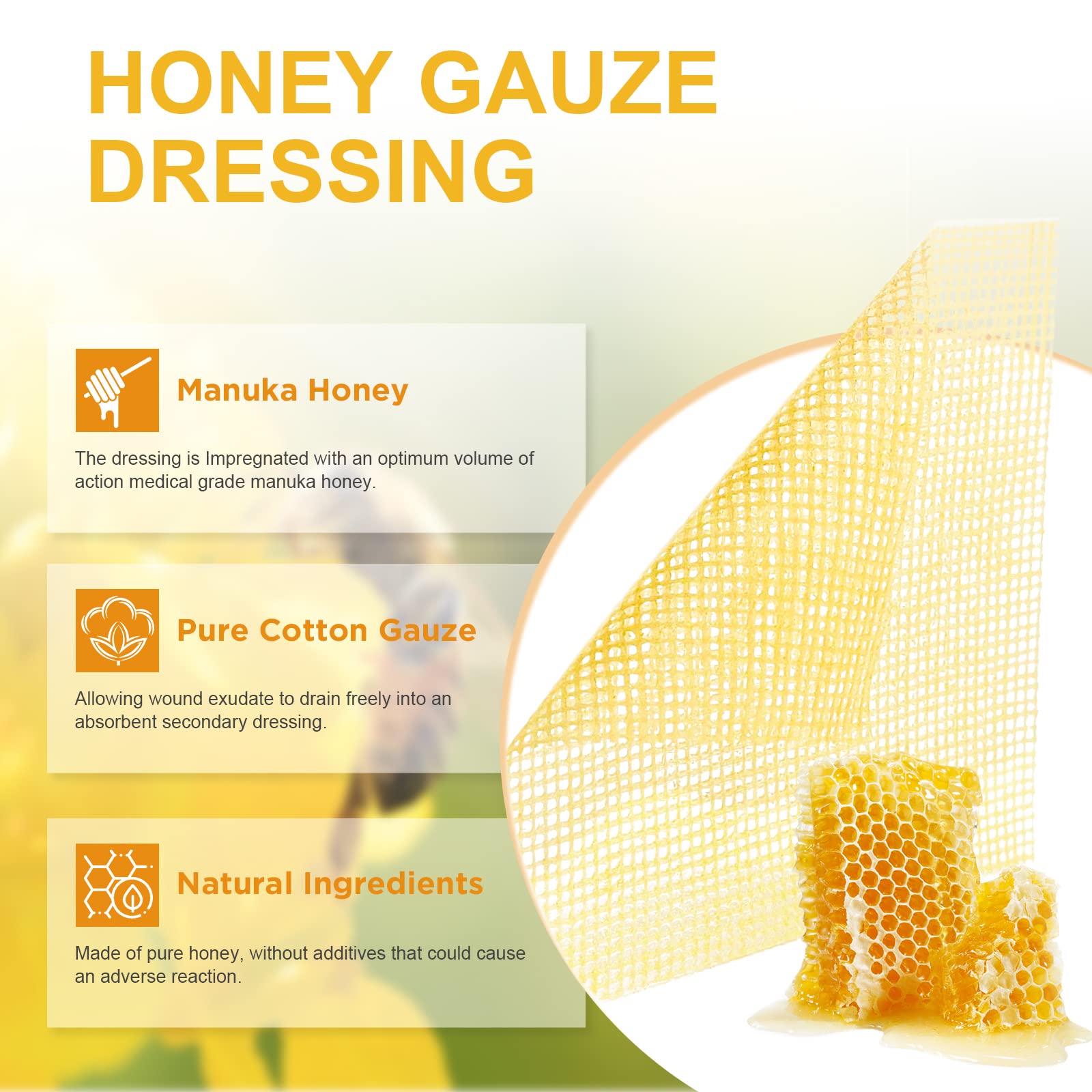Ceeport Honey Gauze Dressing close-up of the honey pad ready for wound care.