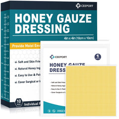 Ceeport Honey Gauze Dressing packaging shows ten individually wrapped patches.