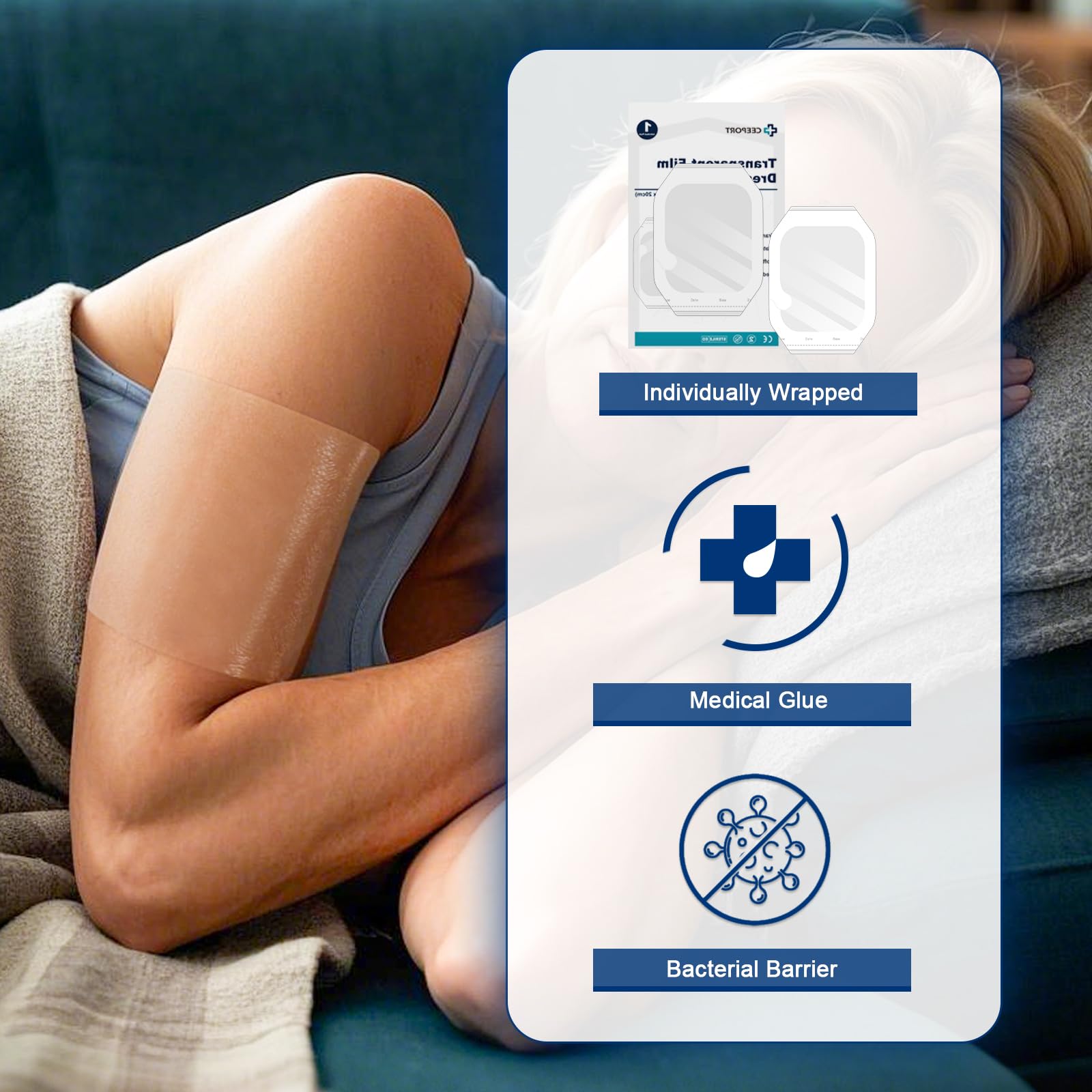 Ceeport dressing packaging individual wrapper highlights sterile, ready-to-use patches for convenient care