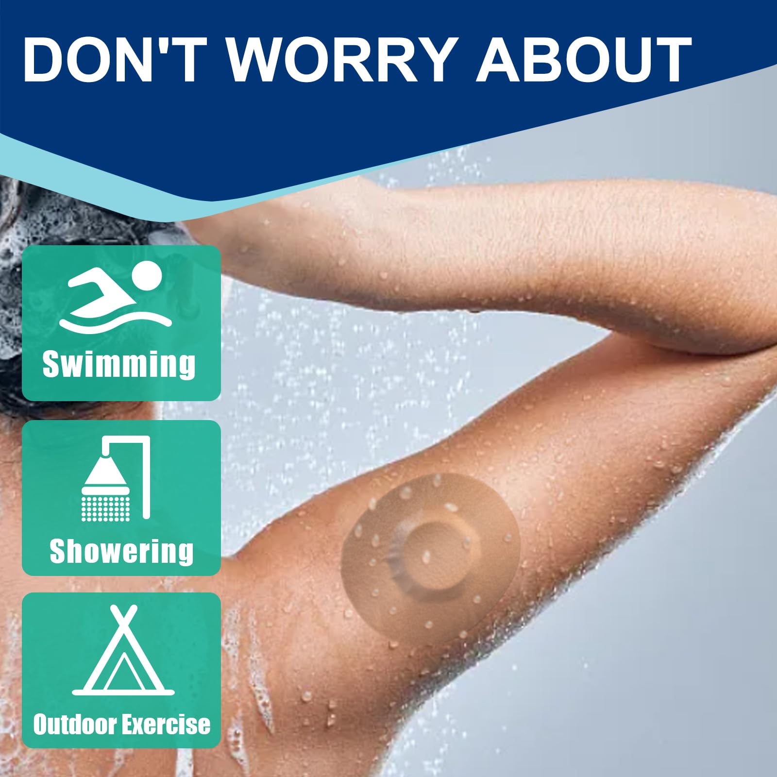 Ceeport waterproof patch on skin demonstrating durable adhesion during activity